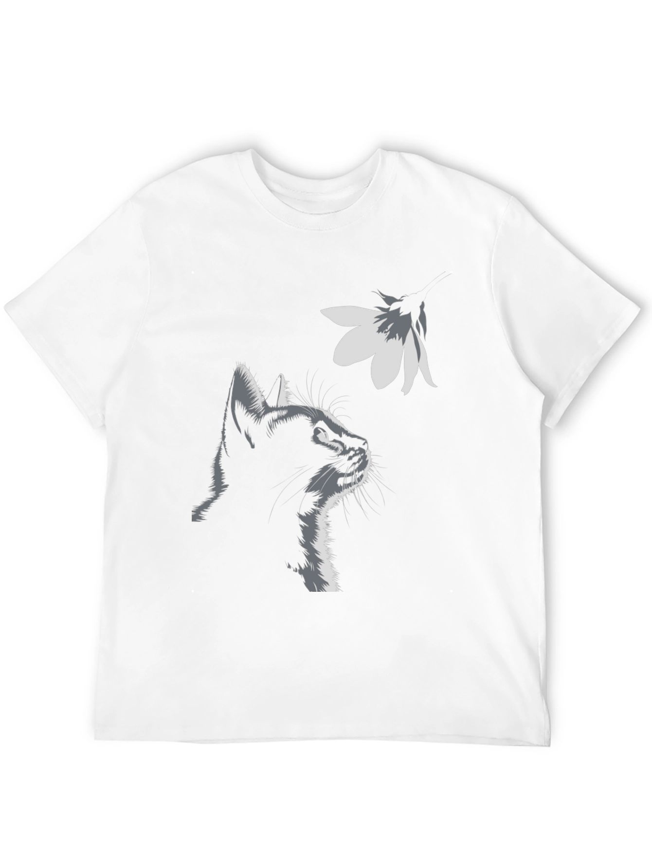 Cat & Flower Graphic Tee - Stylish Black T-Shirt