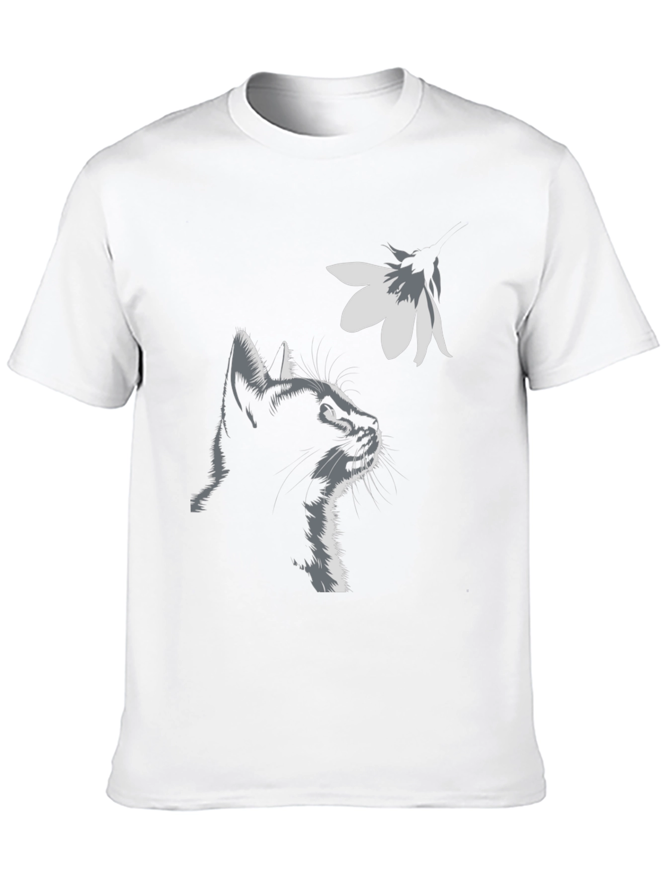 Cat & Flower Graphic Tee - Stylish Black T-Shirt