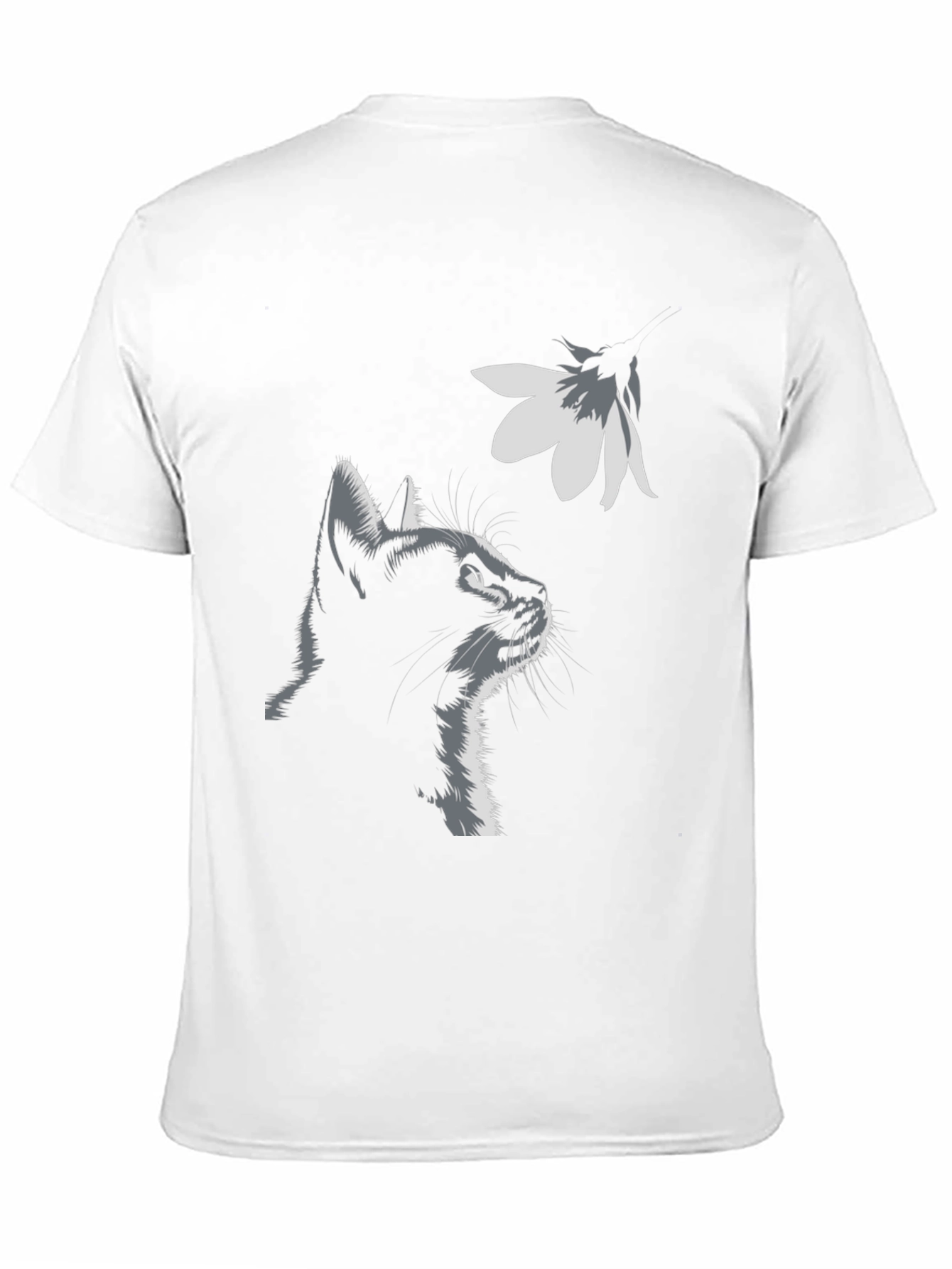 Cat & Flower Graphic Tee - Stylish Black T-Shirt