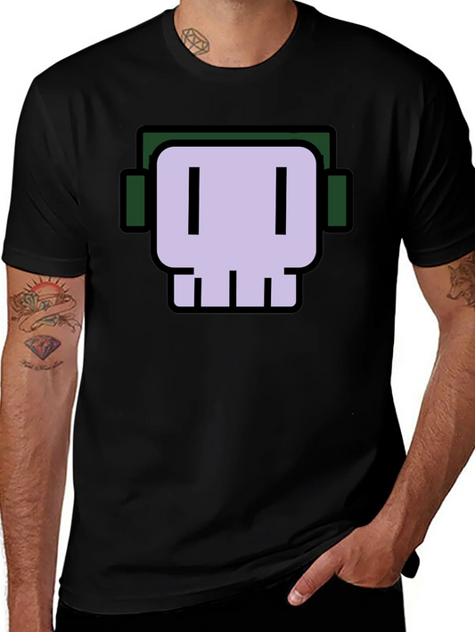 Skull with Headphones Graphic Tee - Black