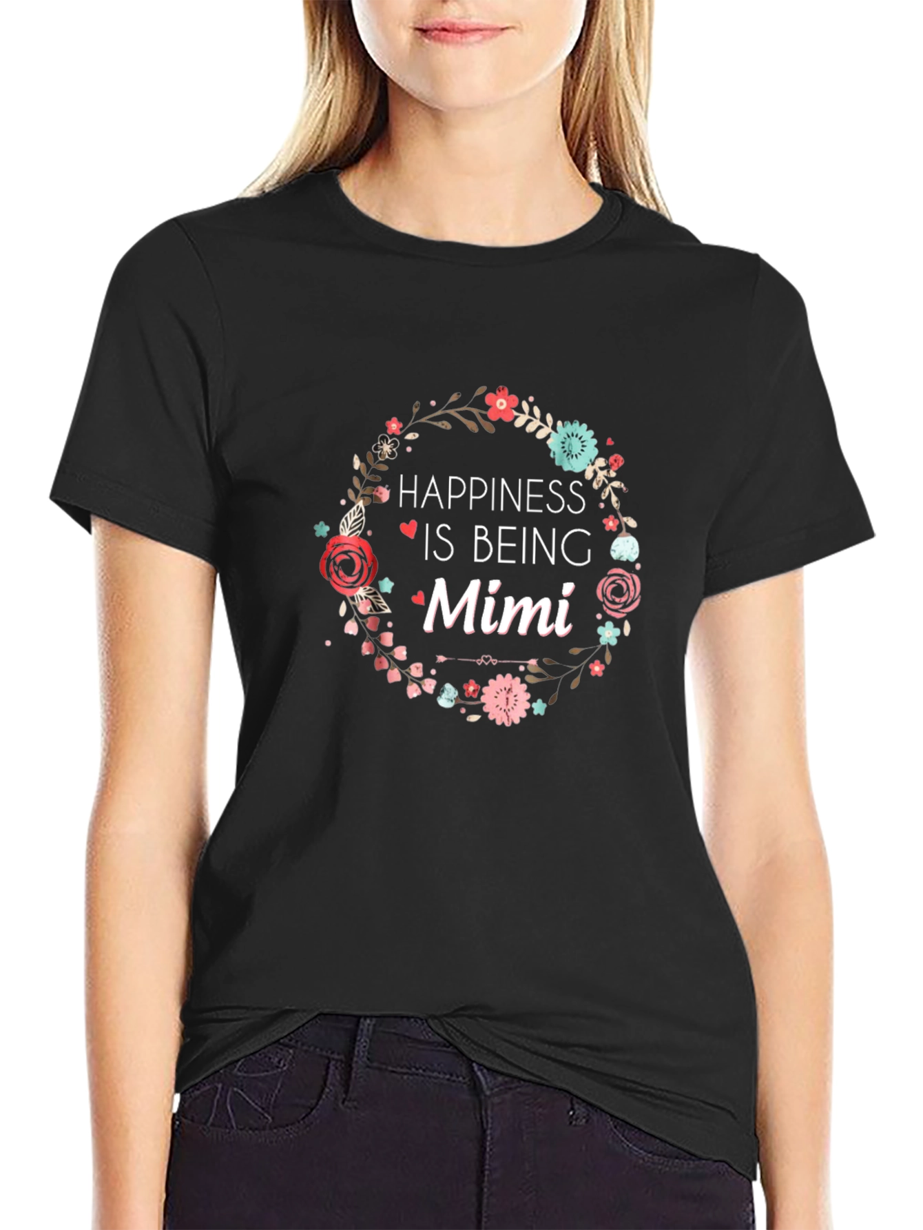 Happiness Is Being Mimi Black Tee Shirt