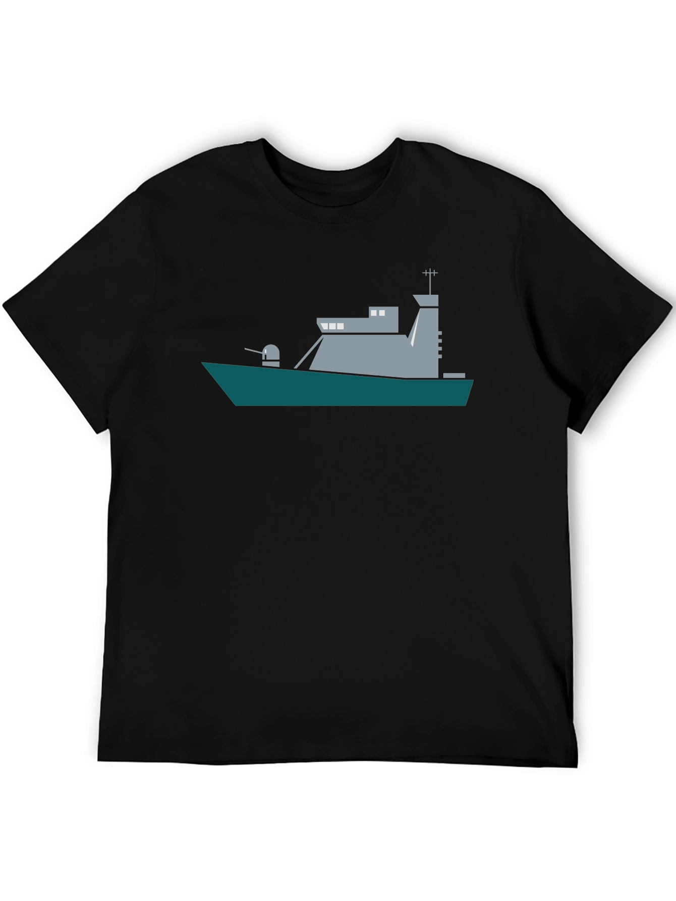 Naval Ship Graphic Tee - Black Crew Neck