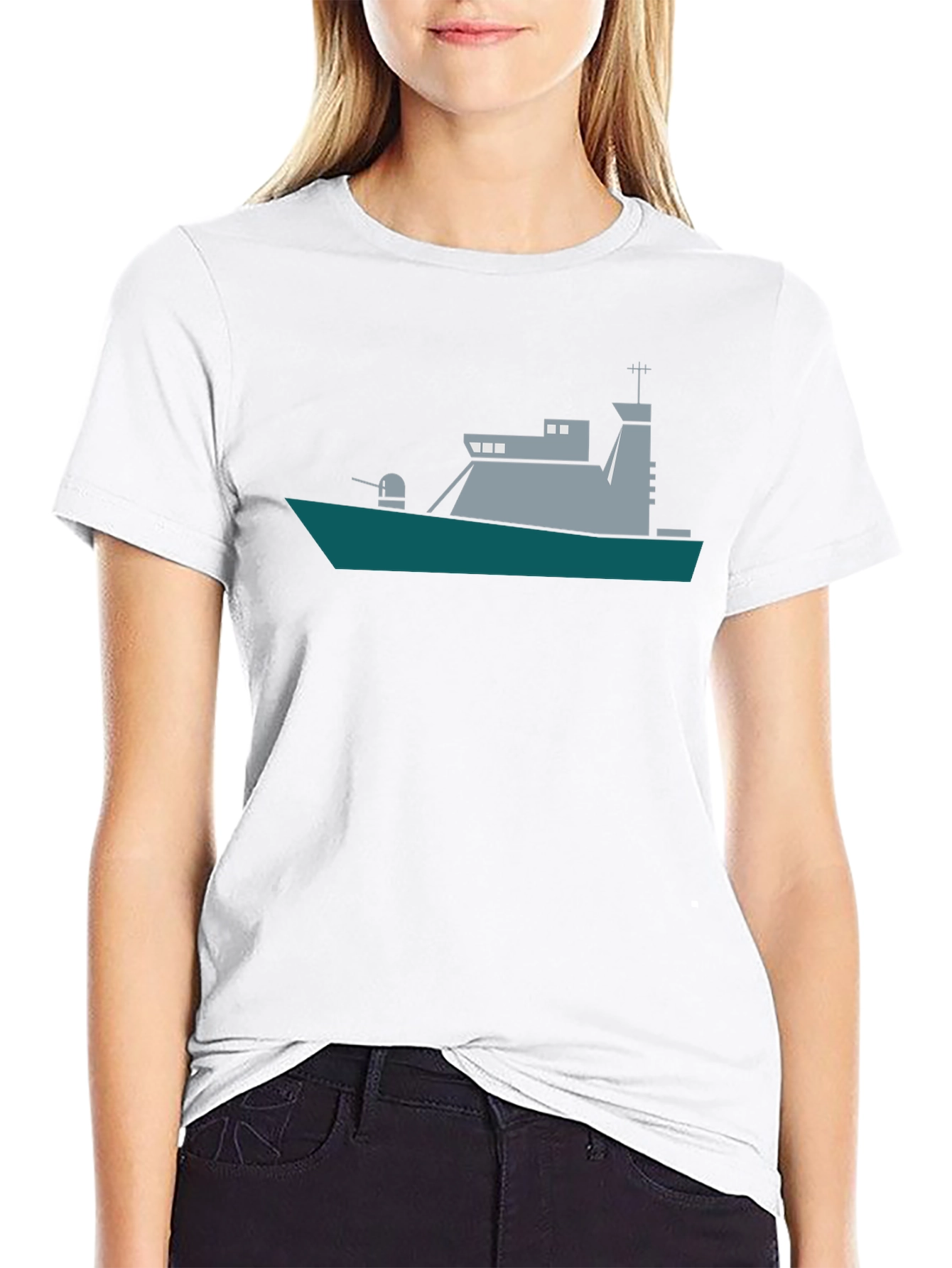 Naval Ship Graphic Tee - Black Crew Neck