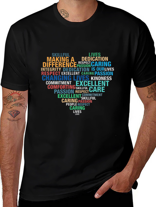 Heart Word Art Graphic T-Shirt - Caring Dedication Love