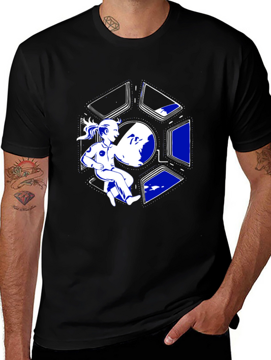 Sci-Fi Girl in Space T-Shirt - Black Cotton Tee