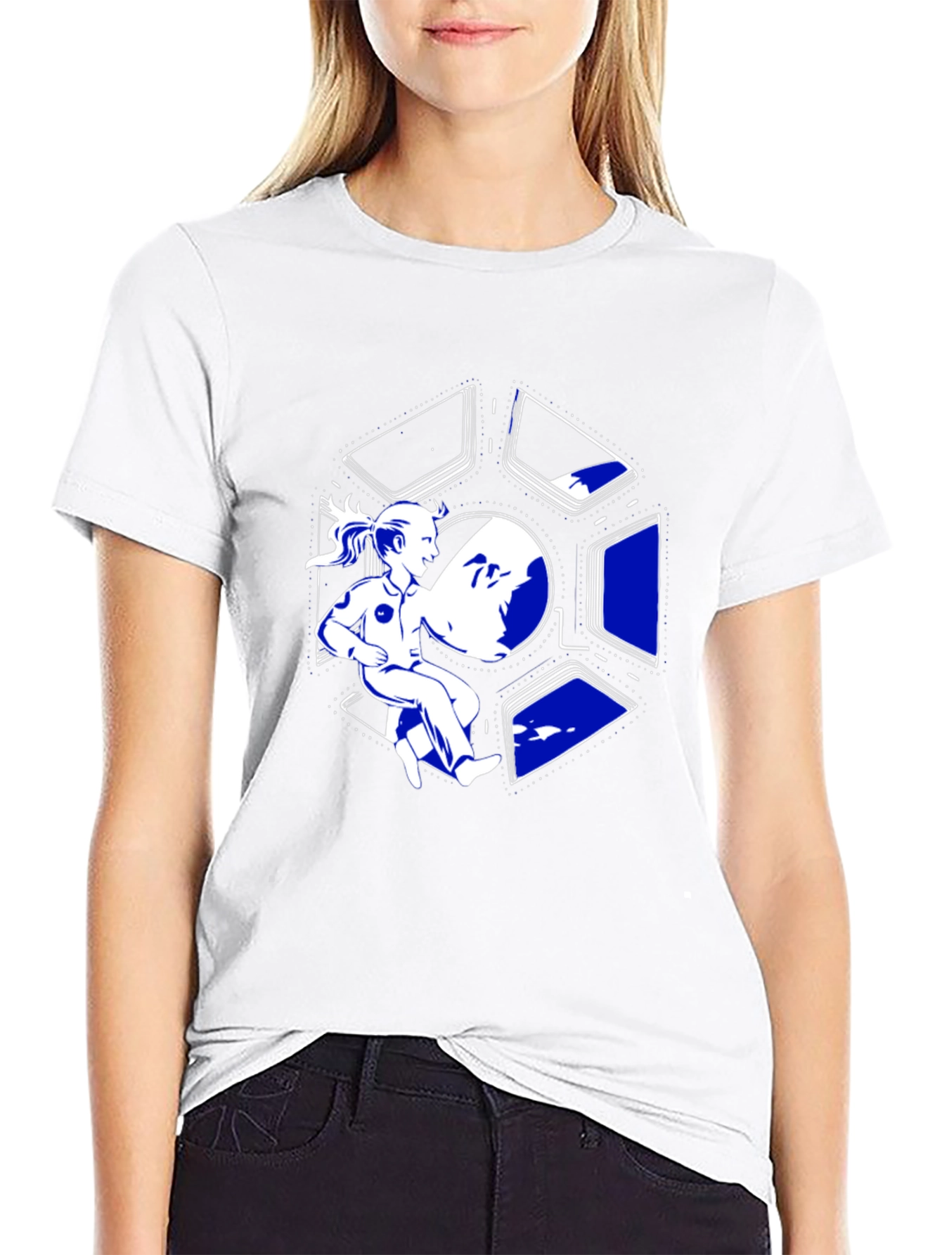 Sci-Fi Girl in Space T-Shirt - Black Cotton Tee