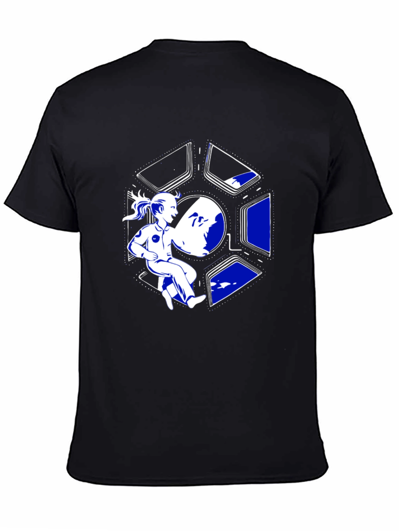 Sci-Fi Girl in Space T-Shirt - Black Cotton Tee