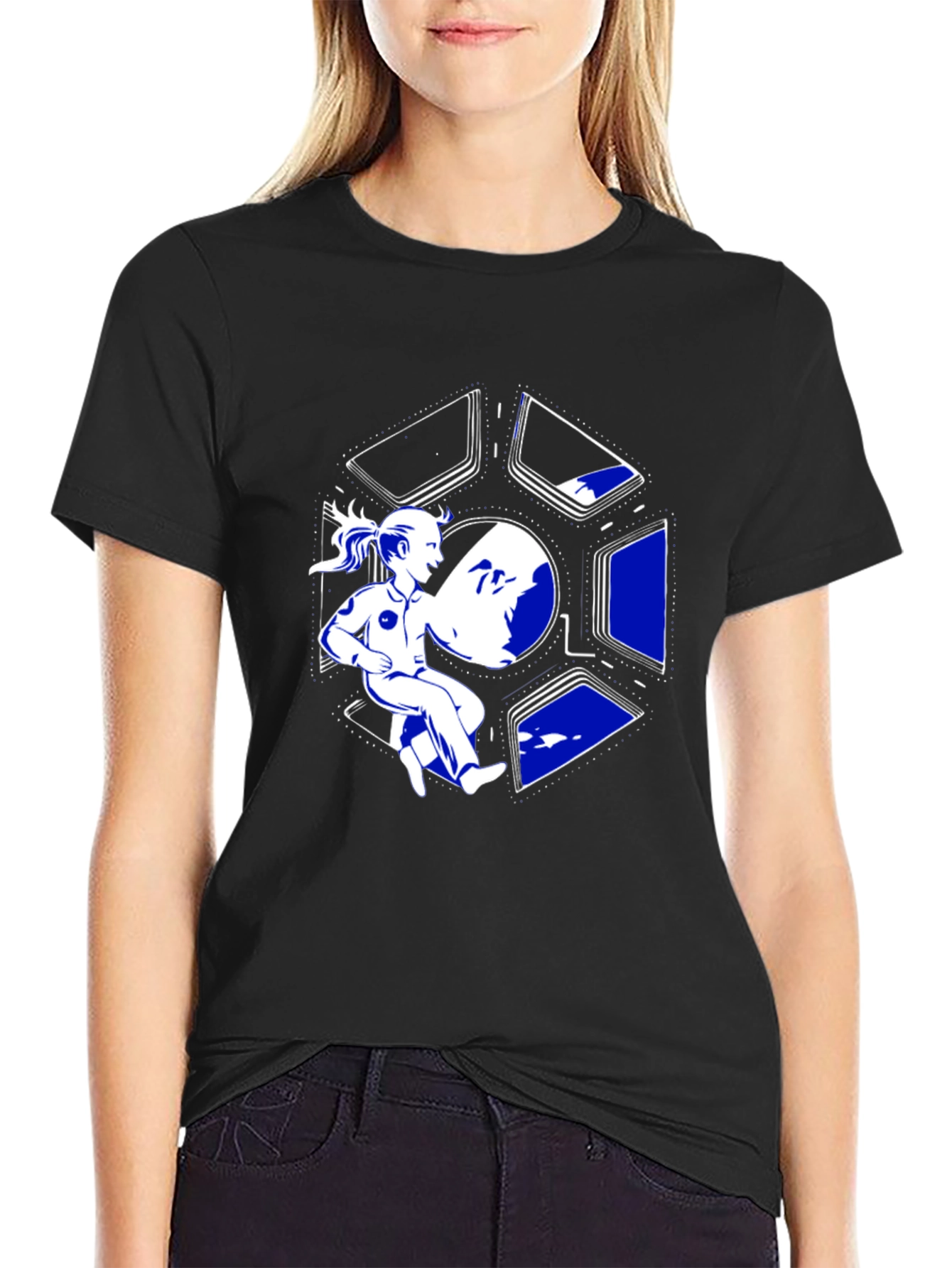 Sci-Fi Girl in Space T-Shirt - Black Cotton Tee