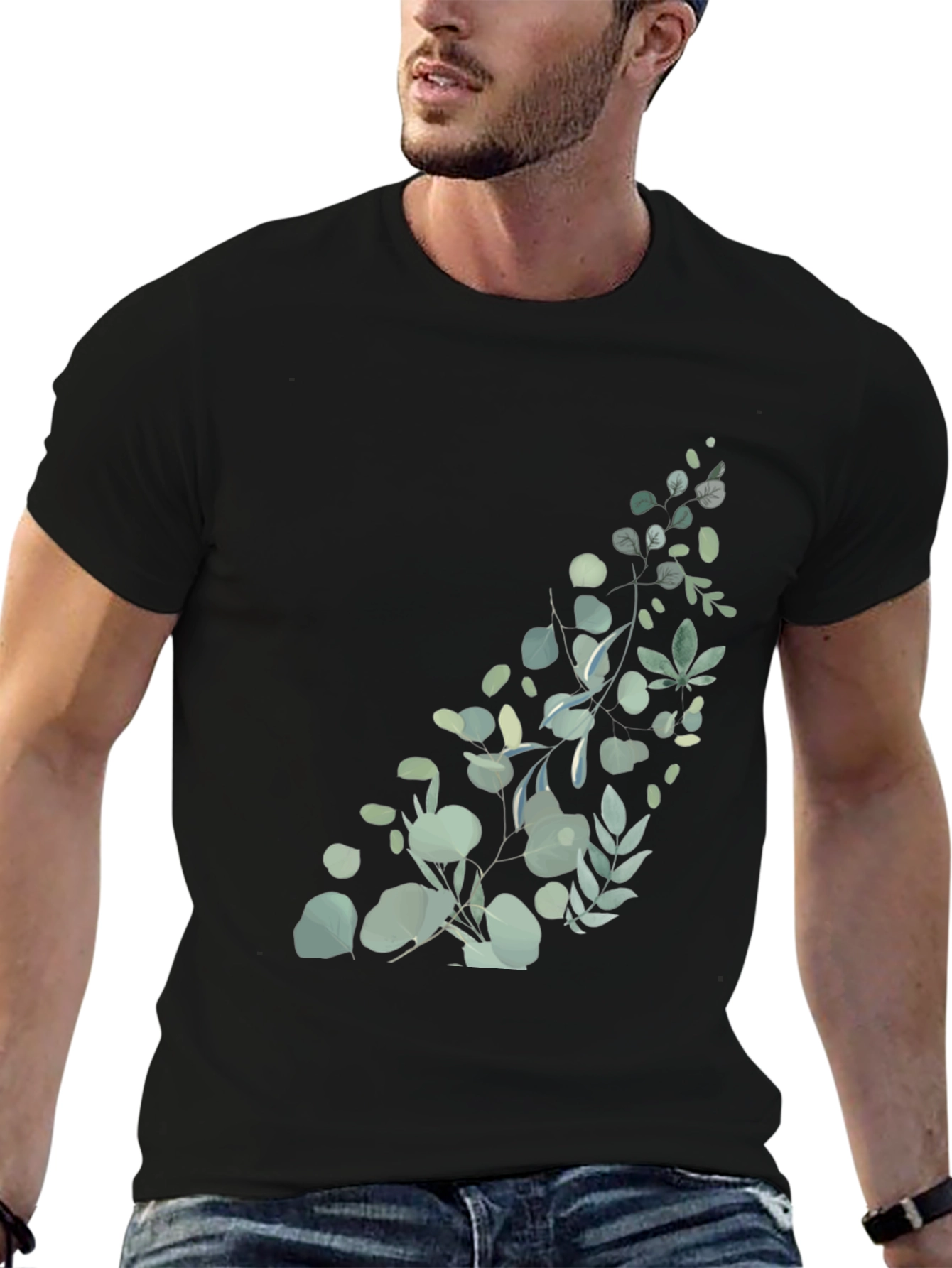 Botanical Print Black T-Shirt