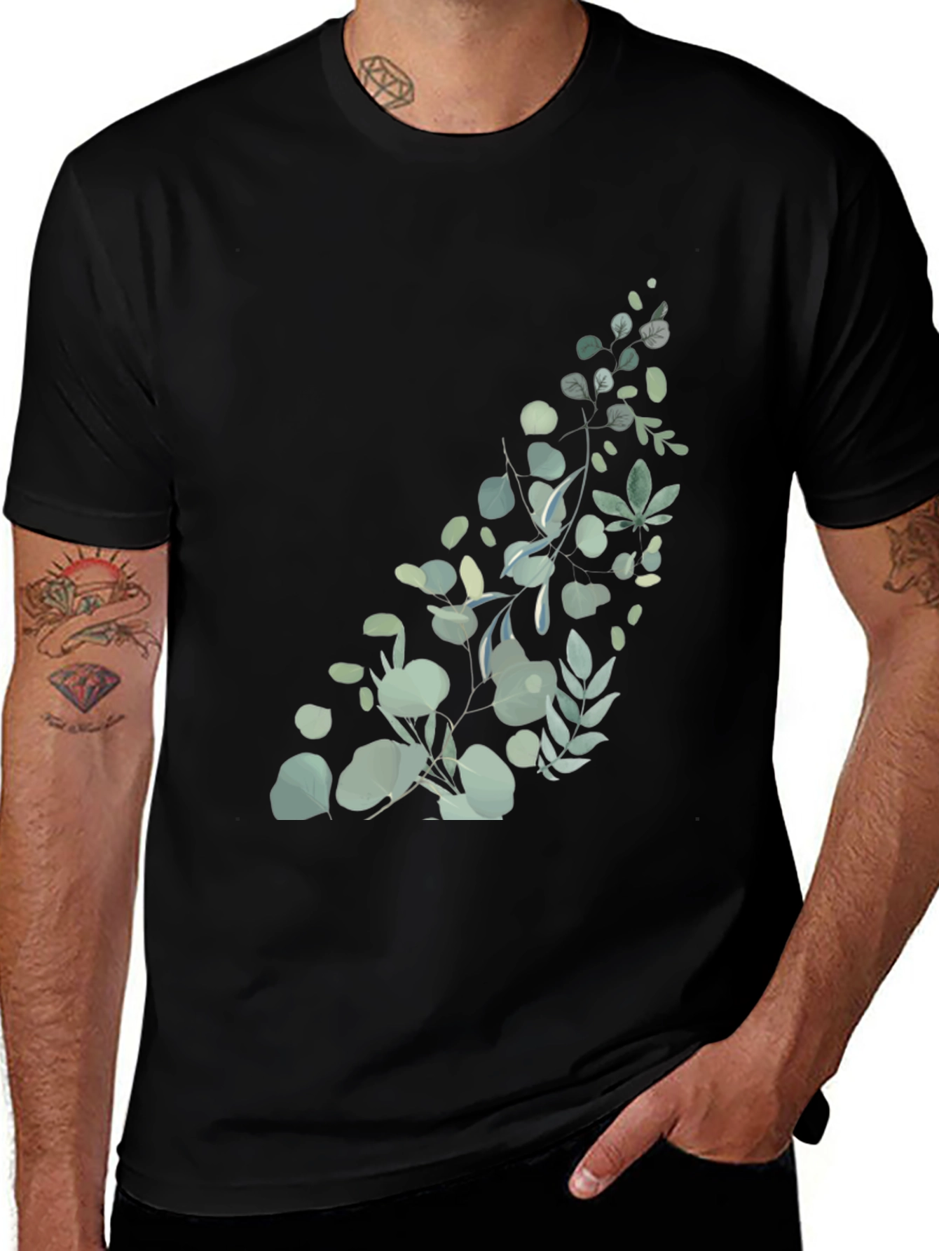 Botanical Print Black T-Shirt