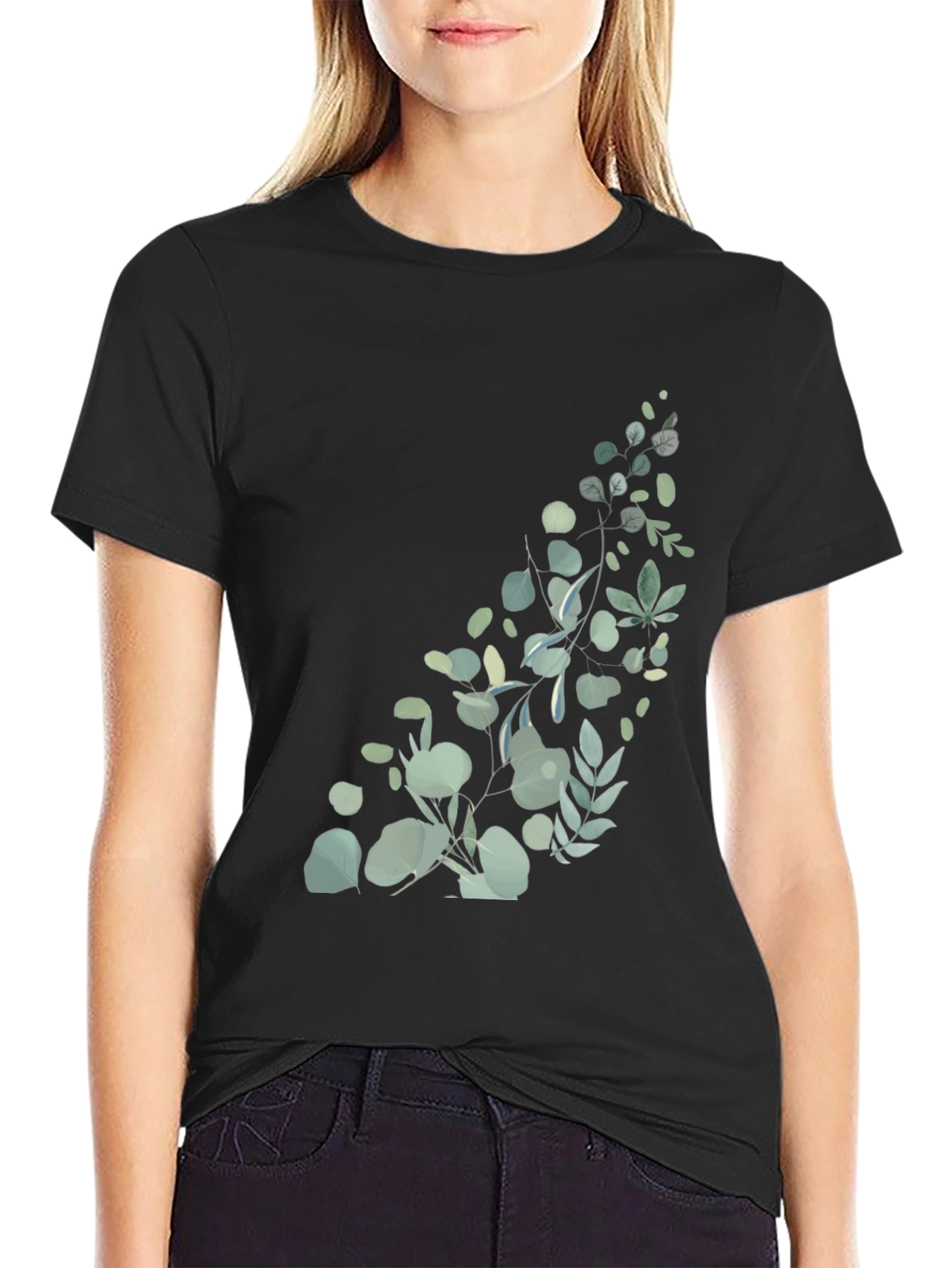 Botanical Print Black T-Shirt