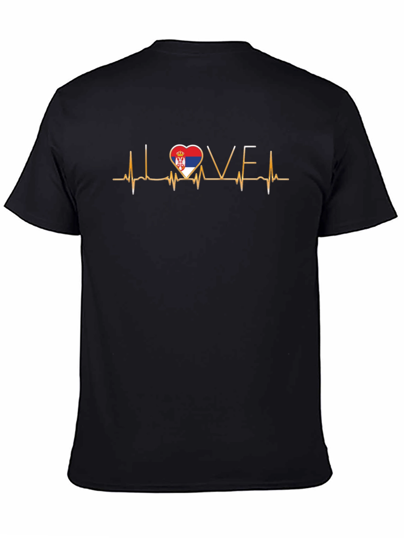 Serbia Flag Heartbeat Love Black T-Shirt