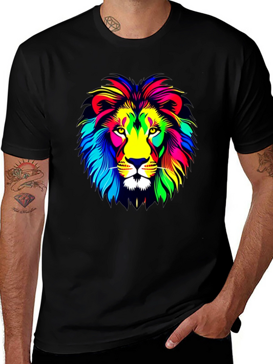 Vibrant Lion Graphic T-Shirt - Mens Black Tee