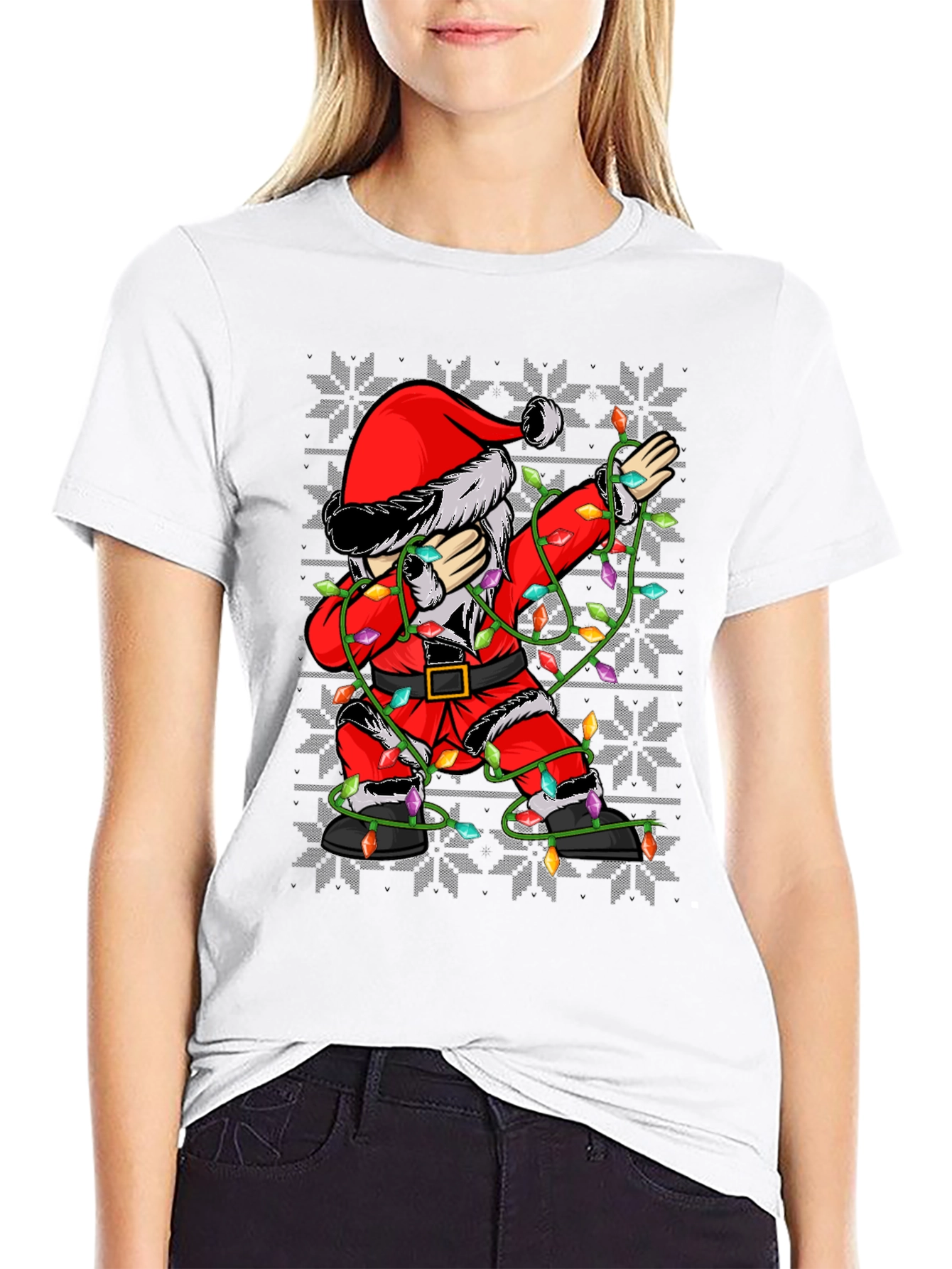 Dabbing Santa Christmas Lights T-Shirt