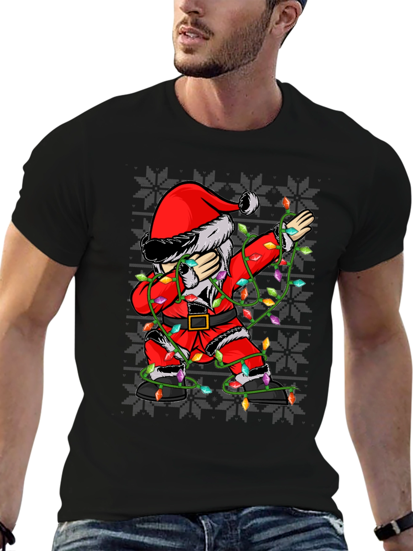 Dabbing Santa Christmas Lights T-Shirt