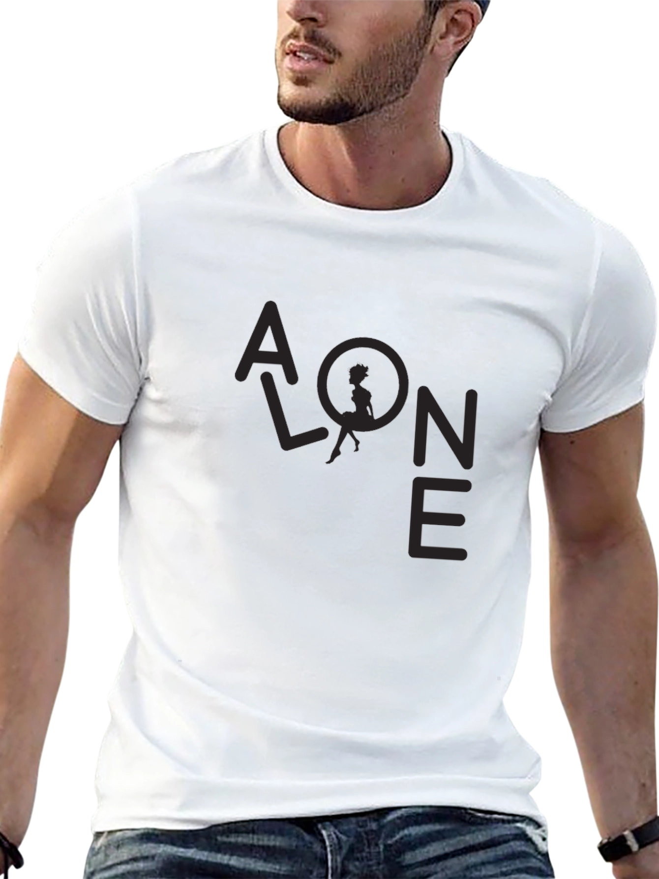 Alone Graphic Print Black T-Shirt