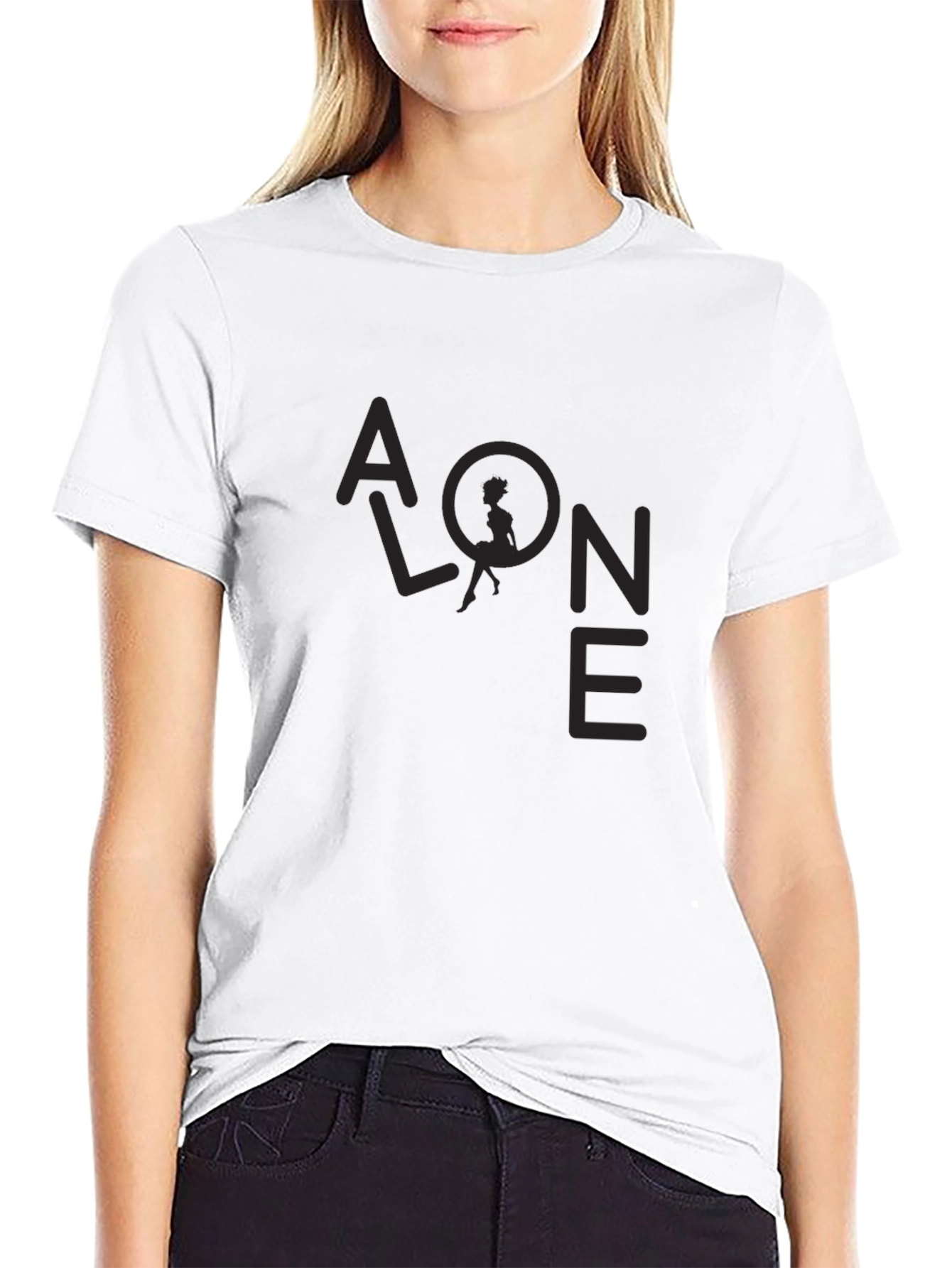 Alone Graphic Print Black T-Shirt