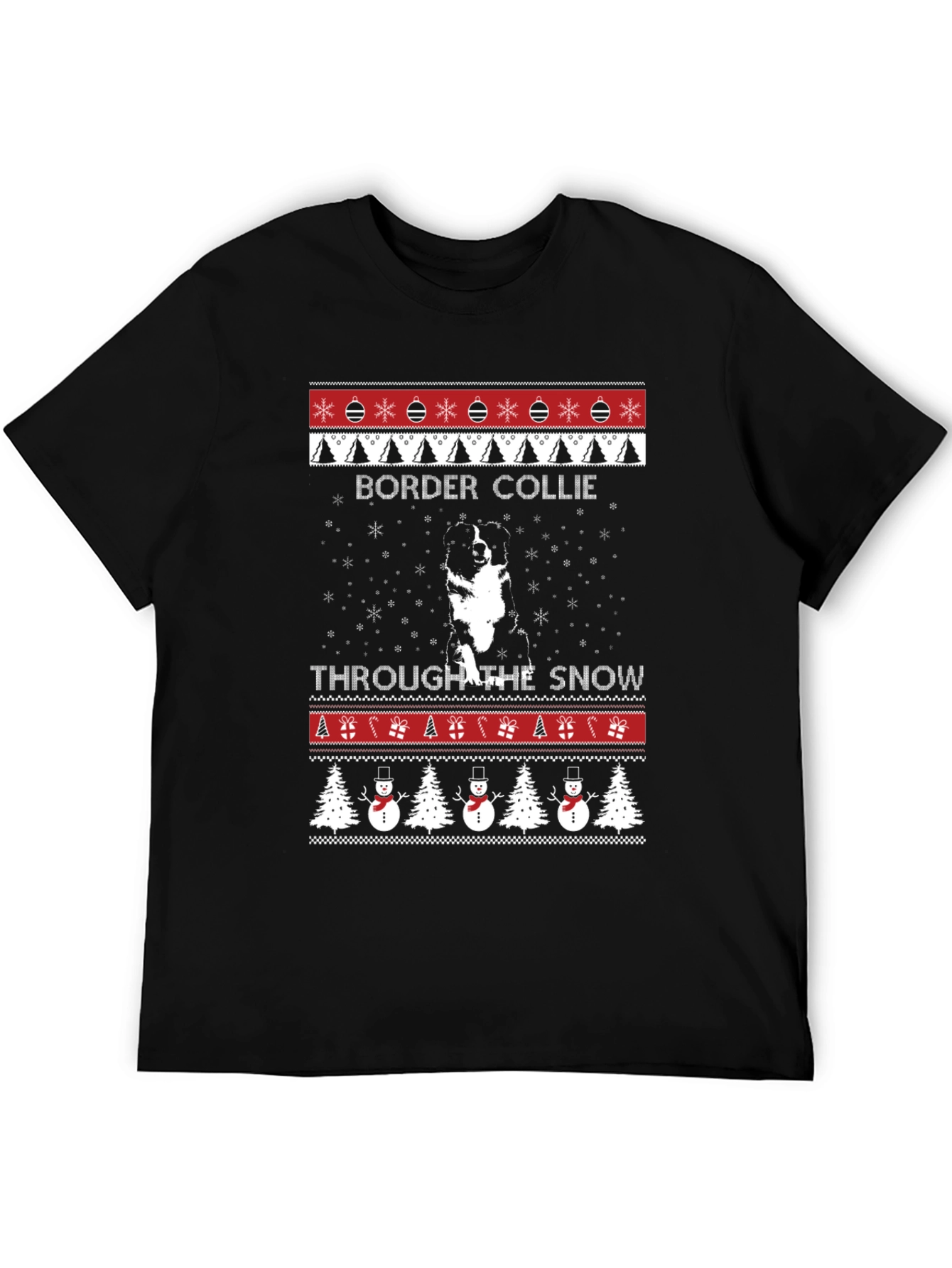 Border Collie Christmas Sweater Style T-Shirt