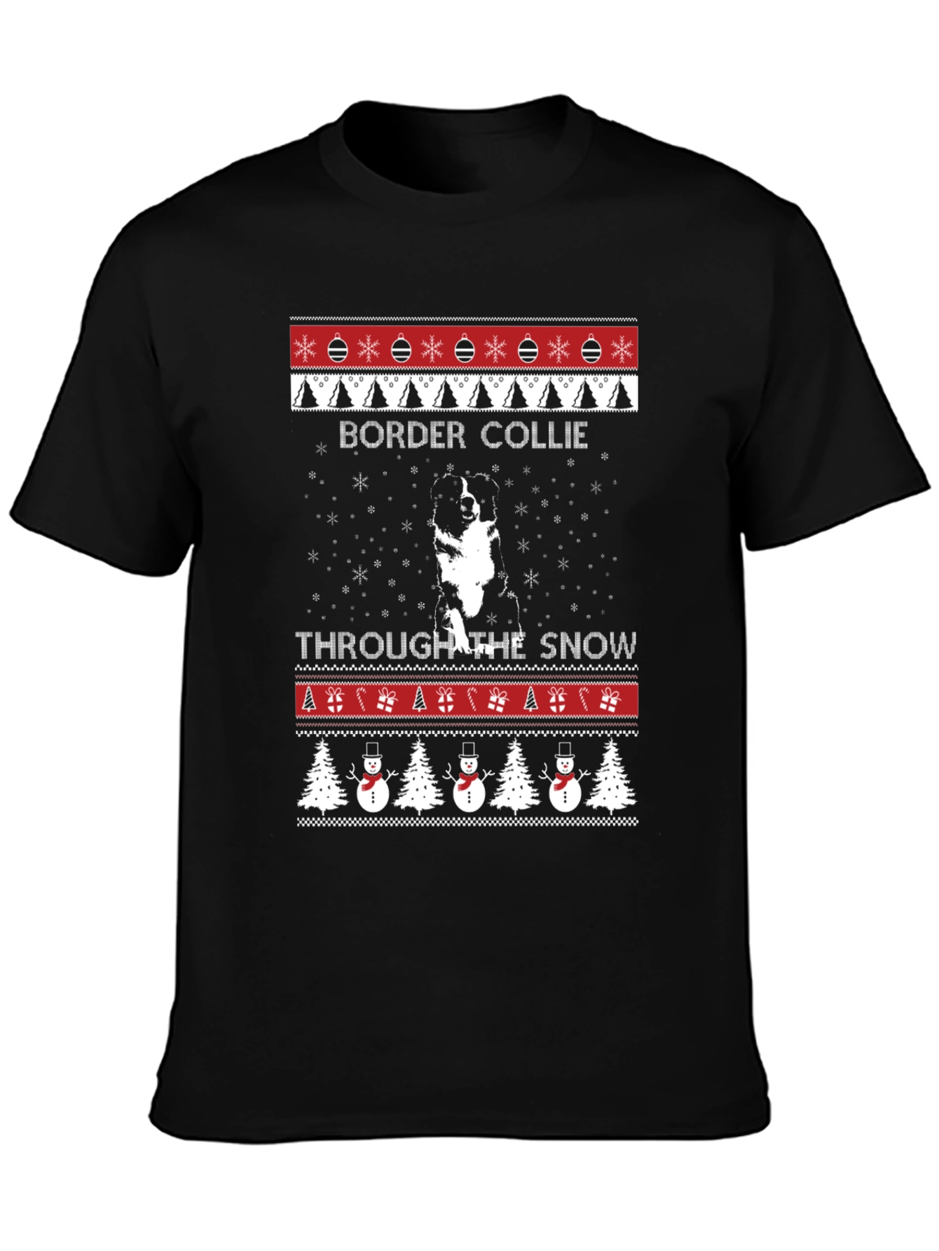 Border Collie Christmas Sweater Style T-Shirt