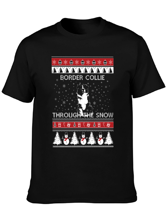 Border Collie Christmas Sweater Style T-Shirt