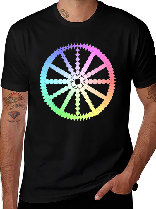 Rainbow Wheel Graphic Black Tee Shirt