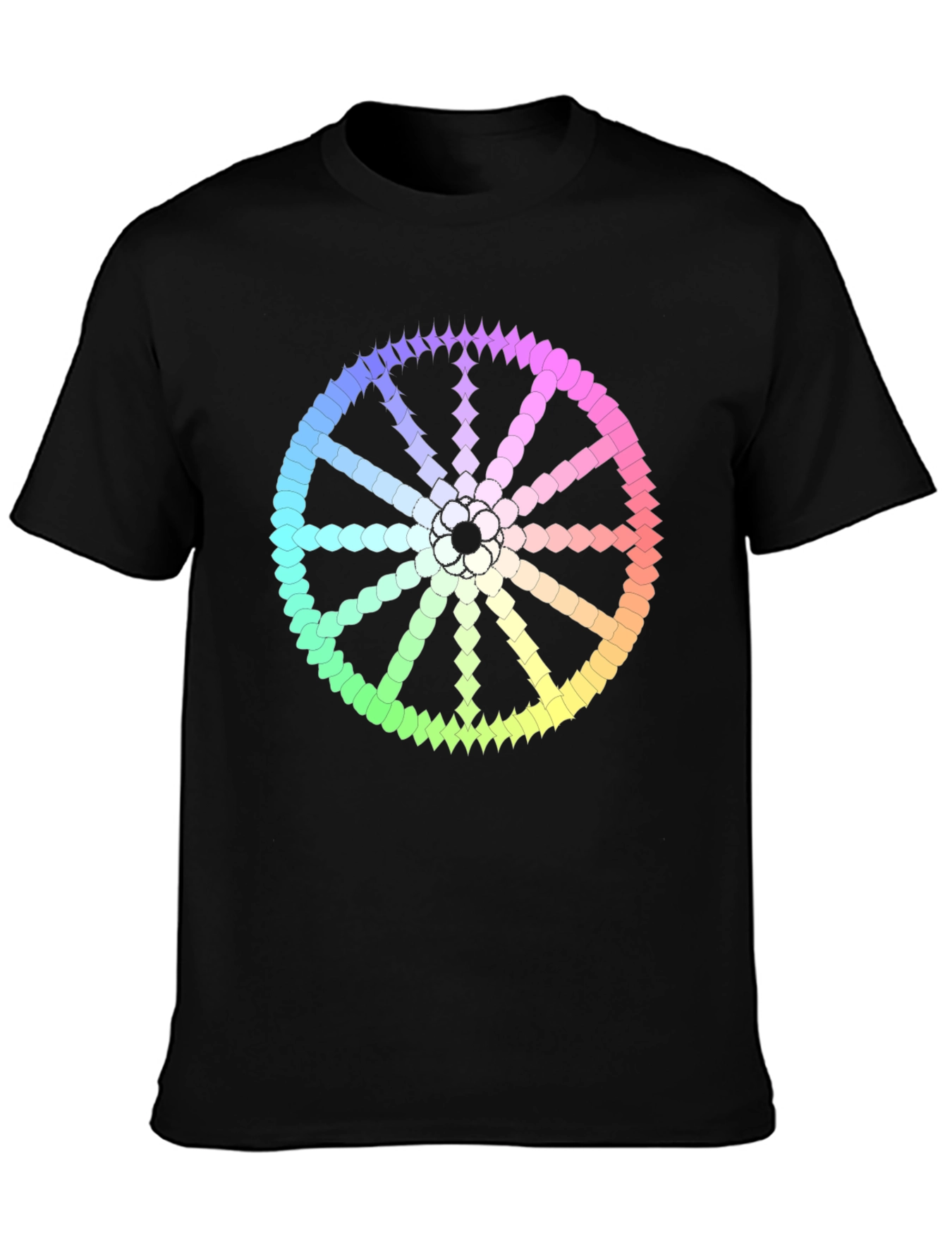 Rainbow Wheel Graphic Black Tee Shirt