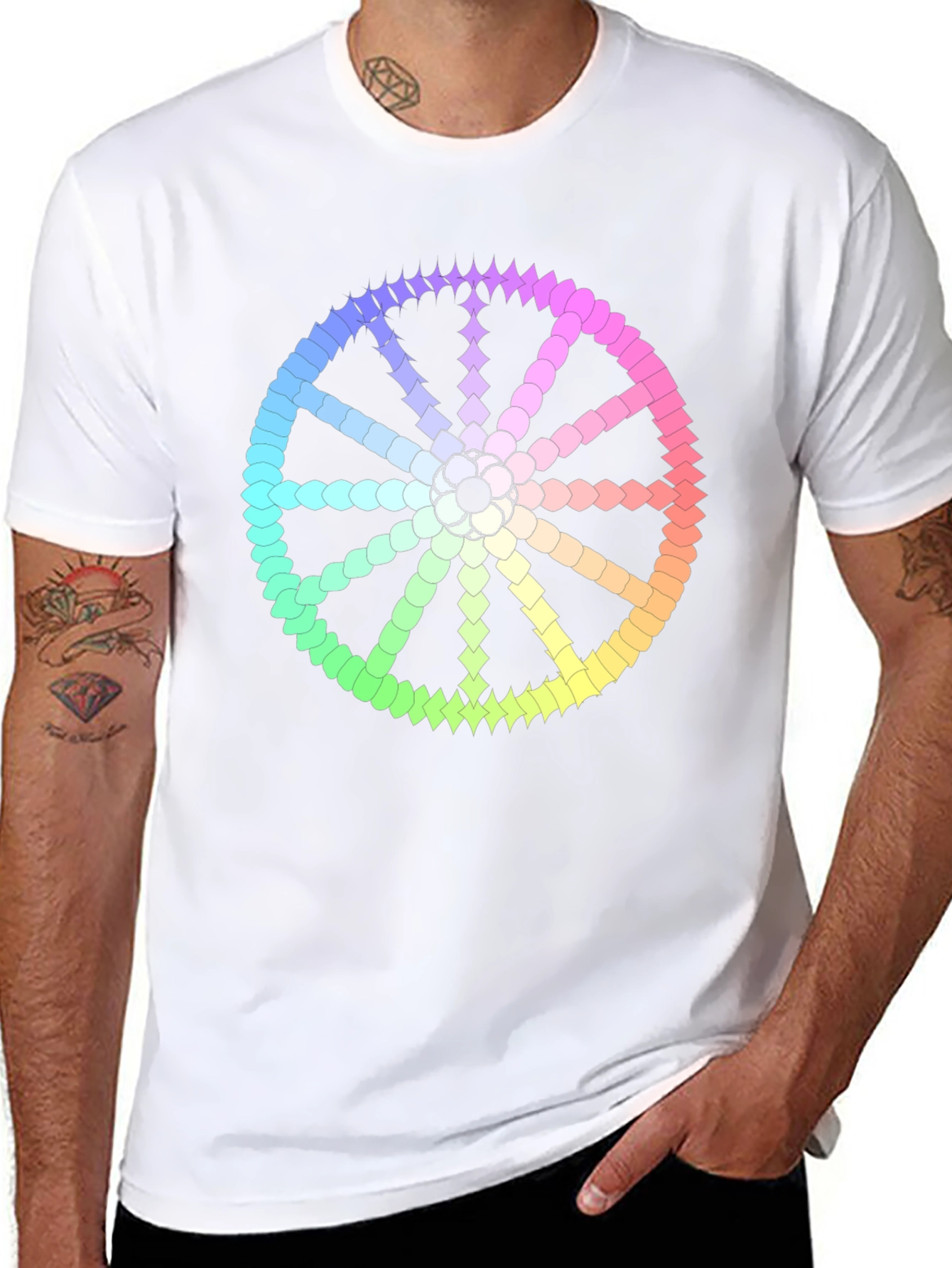 Rainbow Wheel Graphic Black Tee Shirt