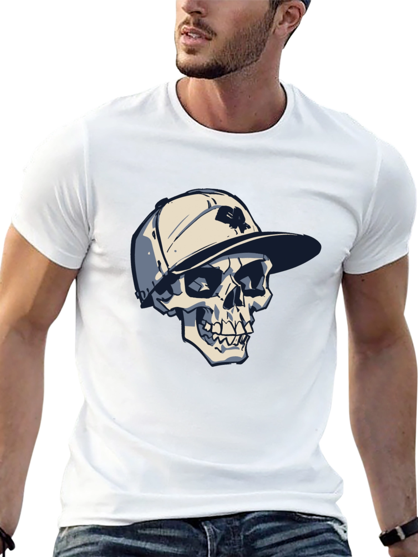 Skull in Cap Graphic Tee - Cool Black T-Shirt