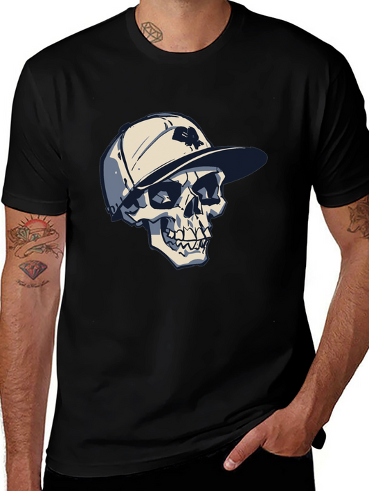 Skull in Cap Graphic Tee - Cool Black T-Shirt