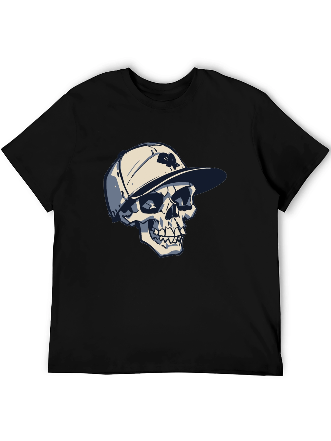 Skull in Cap Graphic Tee - Cool Black T-Shirt