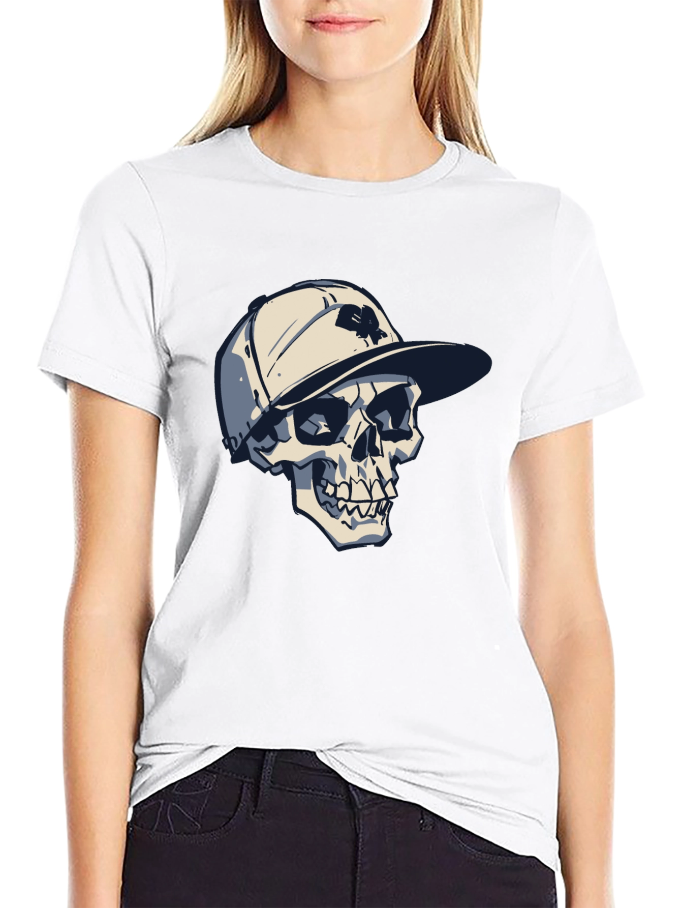 Skull in Cap Graphic Tee - Cool Black T-Shirt