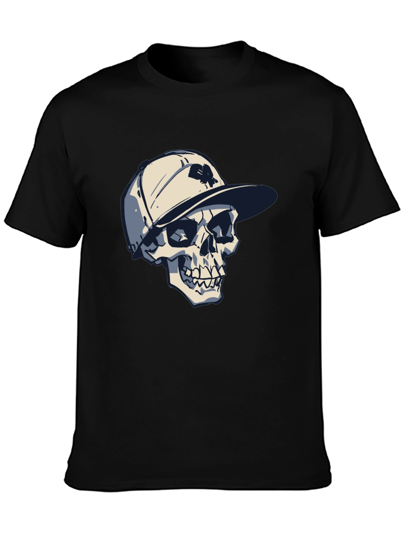 Skull in Cap Graphic Tee - Cool Black T-Shirt