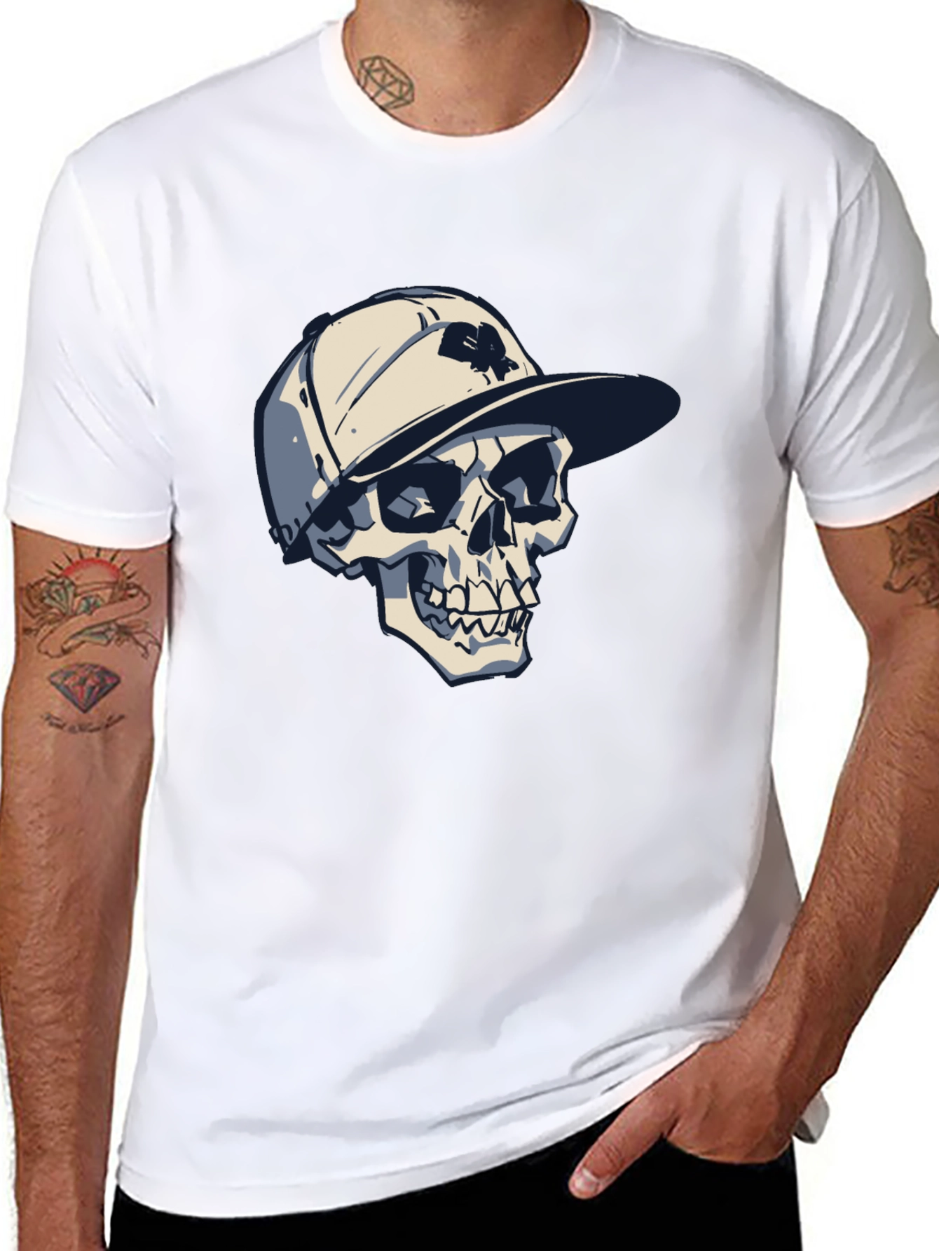 Skull in Cap Graphic Tee - Cool Black T-Shirt