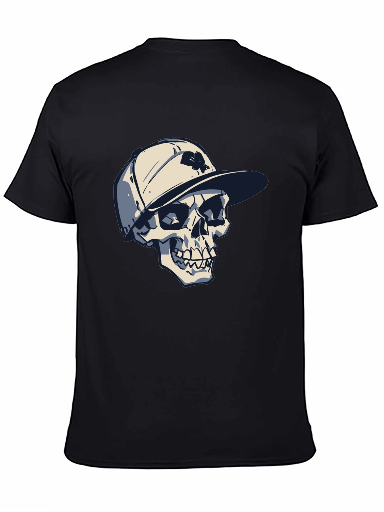 Skull in Cap Graphic Tee - Cool Black T-Shirt