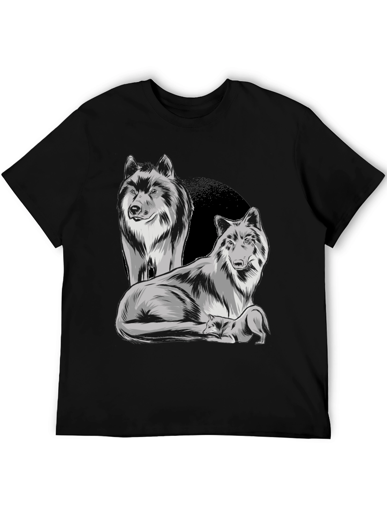 Wolf Pack Graphic Tee - Black Cotton Blend T-Shirt