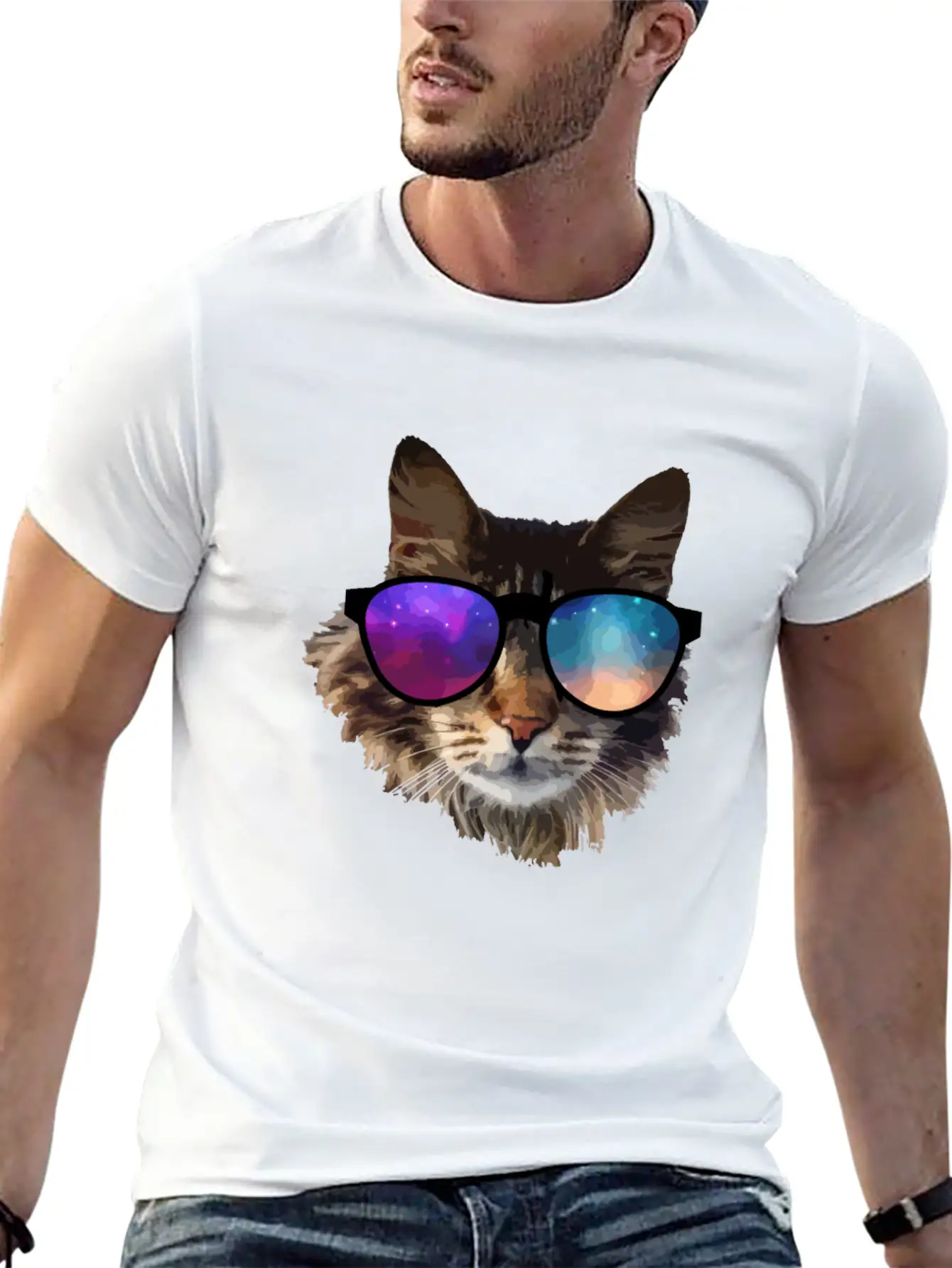 Galaxy Cat Unisex Short Sleeve Soft Cotton T-Shirt – Casual Everyday Wear