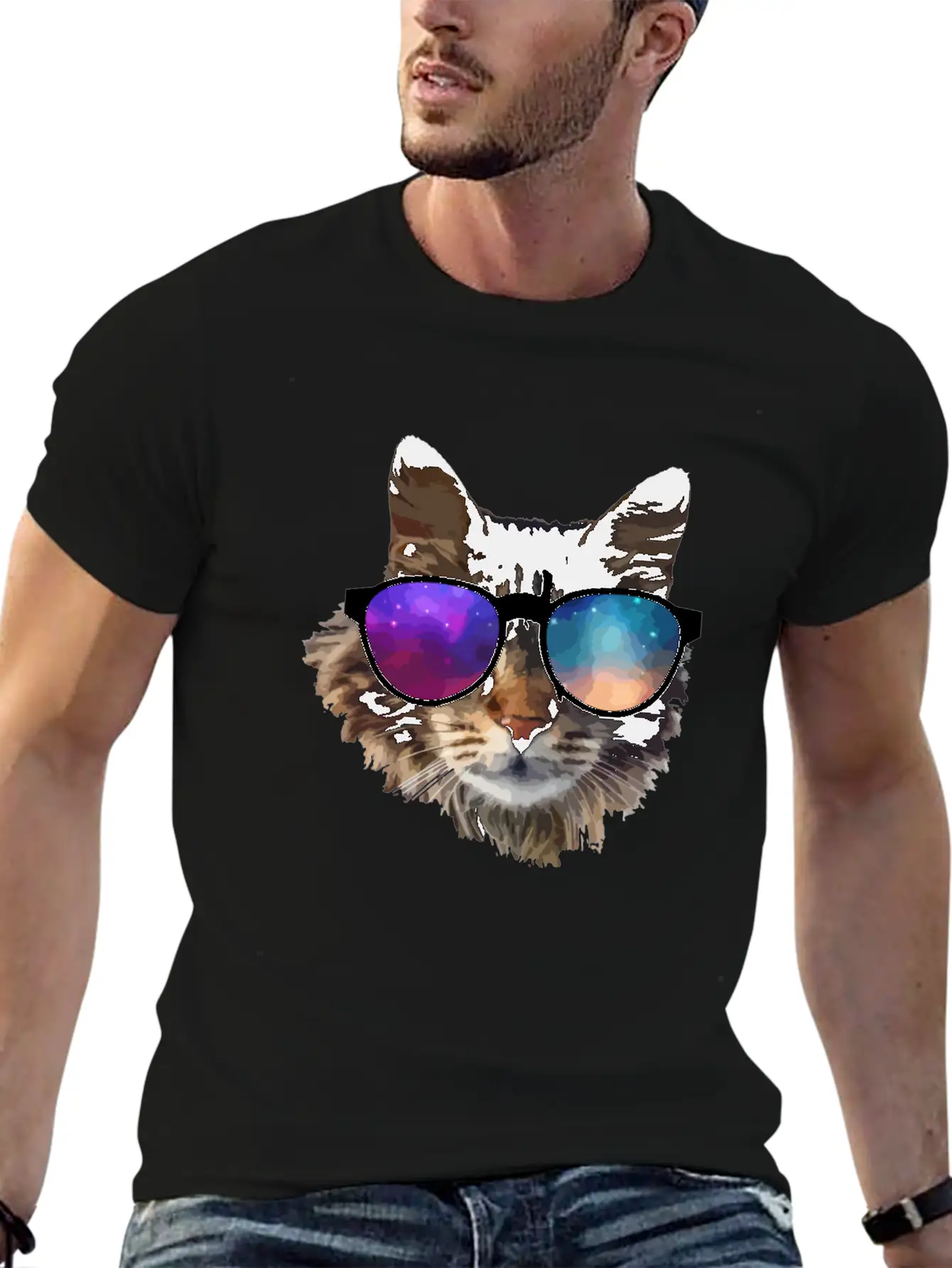 Galaxy Cat Unisex Short Sleeve Soft Cotton T-Shirt – Casual Everyday Wear