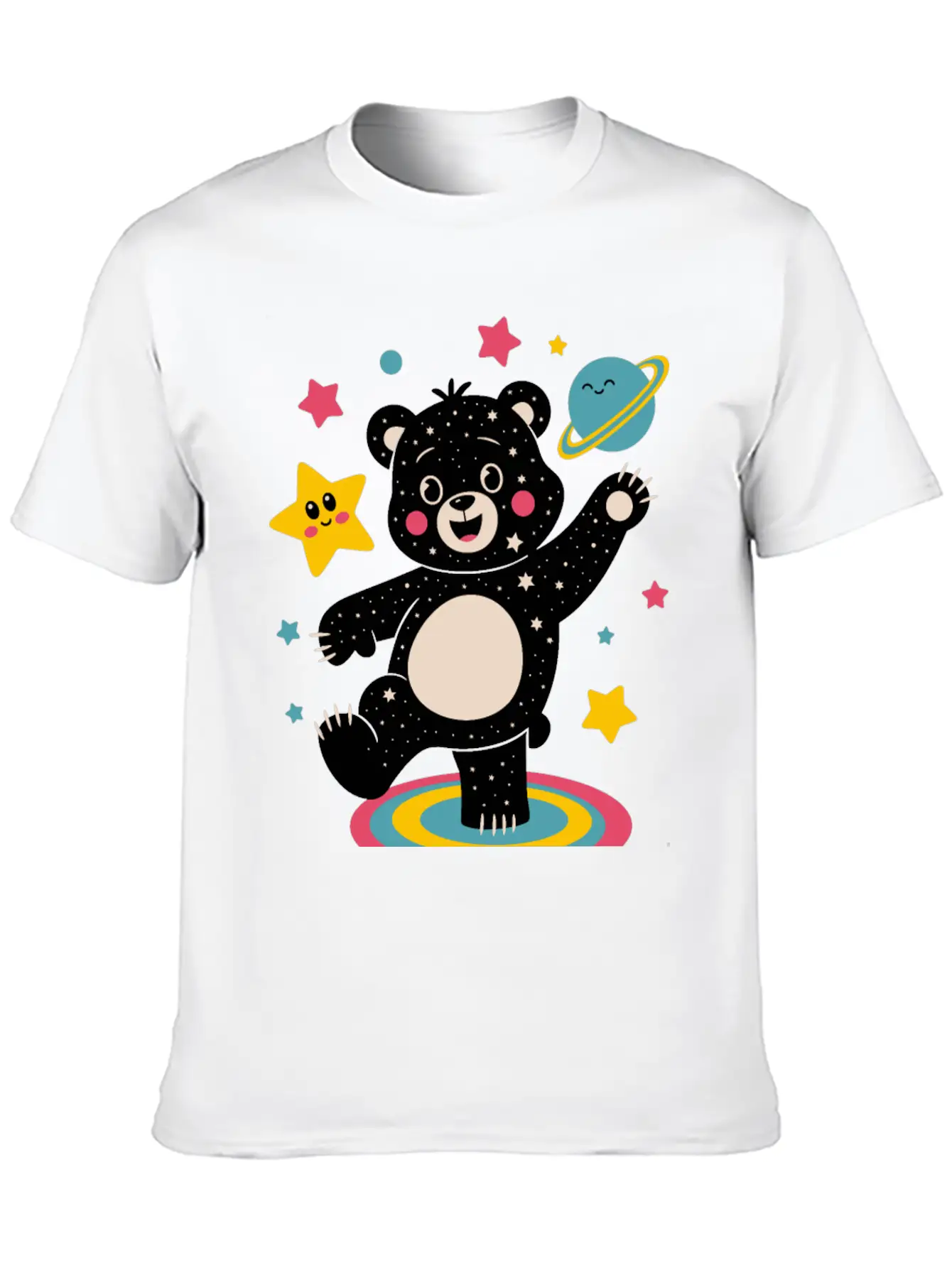 Galaxy Dancing Bear Cute Happy Unisex Short Sleeve Soft Cotton T-Shirt – Casual Everyday Wear