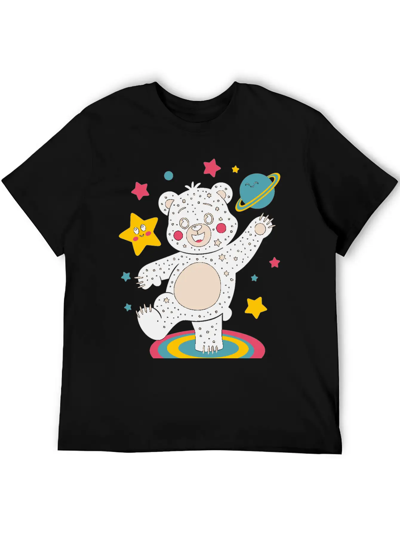 Galaxy Dancing Bear Cute Happy Unisex Short Sleeve Soft Cotton T-Shirt – Casual Everyday Wear