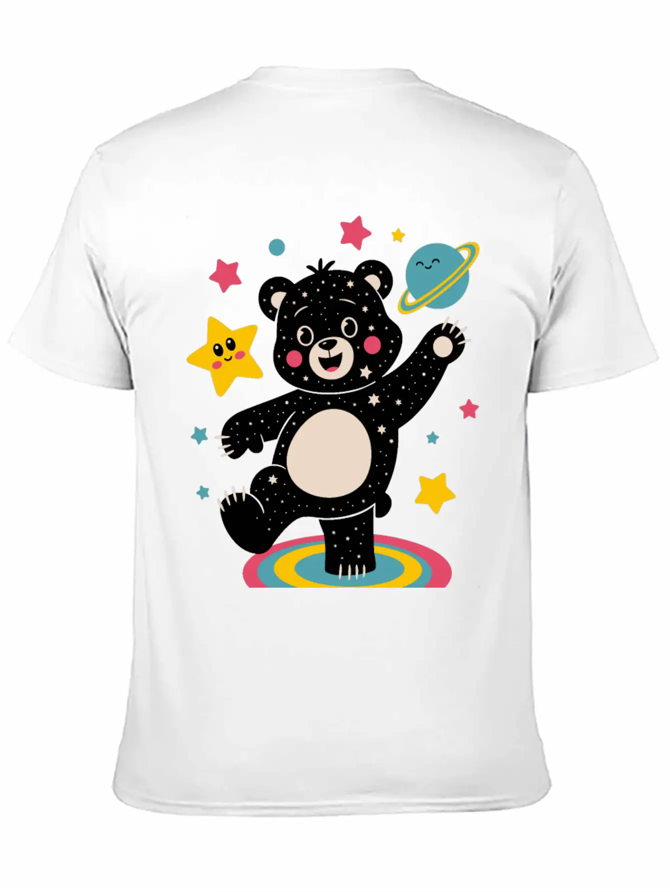 Galaxy Dancing Bear Cute Happy Unisex Short Sleeve Soft Cotton T-Shirt – Casual Everyday Wear
