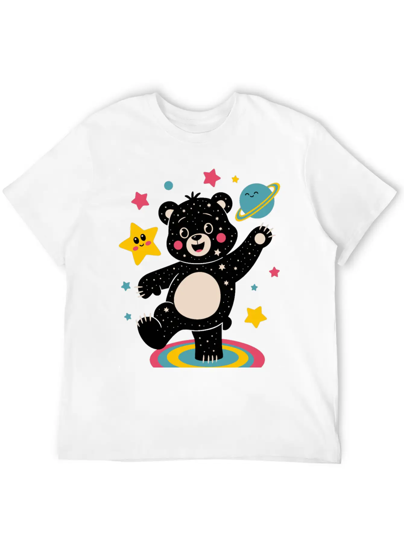Galaxy Dancing Bear Cute Happy Unisex Short Sleeve Soft Cotton T-Shirt – Casual Everyday Wear
