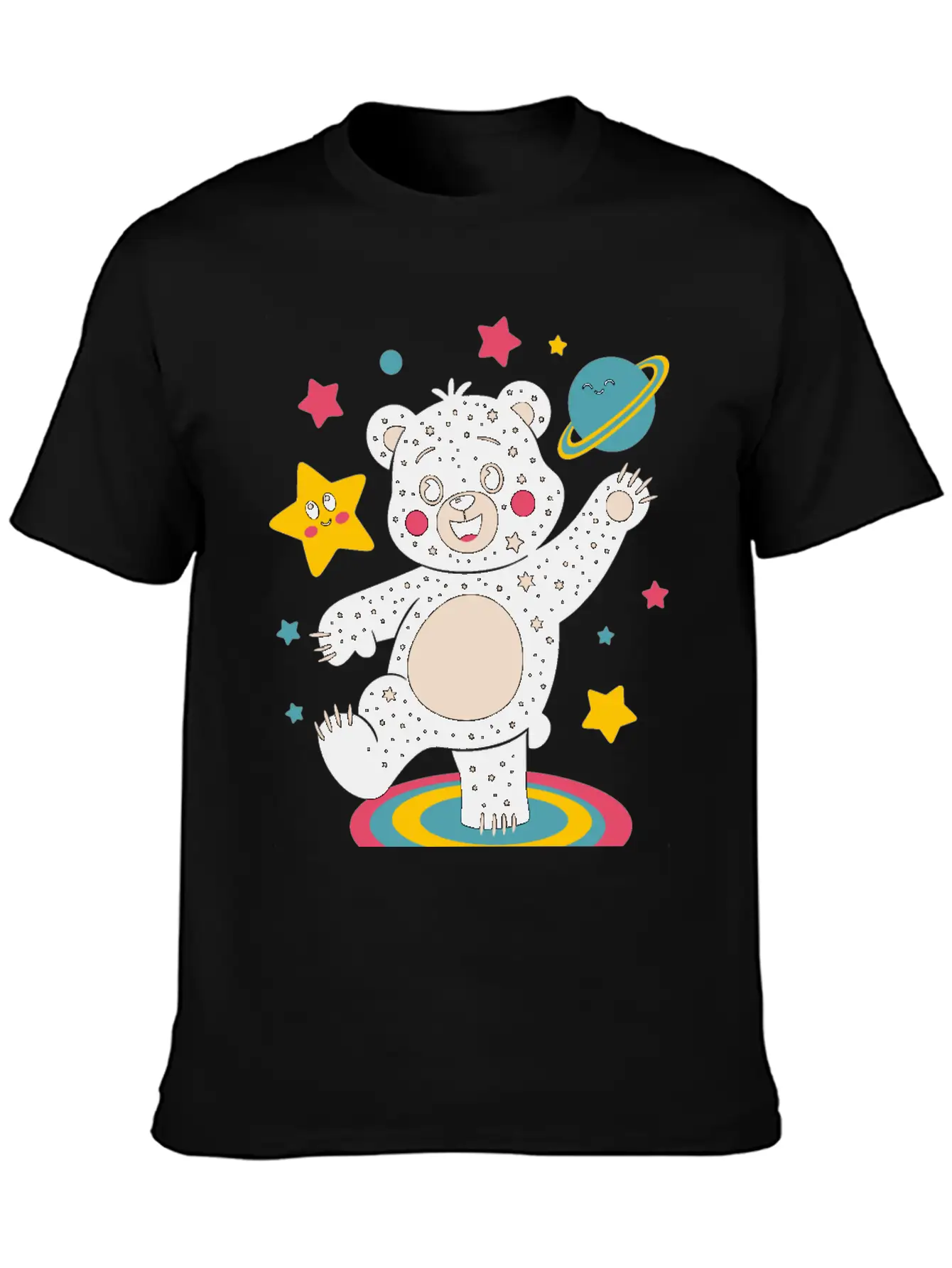 Galaxy Dancing Bear Cute Happy Unisex Short Sleeve Soft Cotton T-Shirt – Casual Everyday Wear