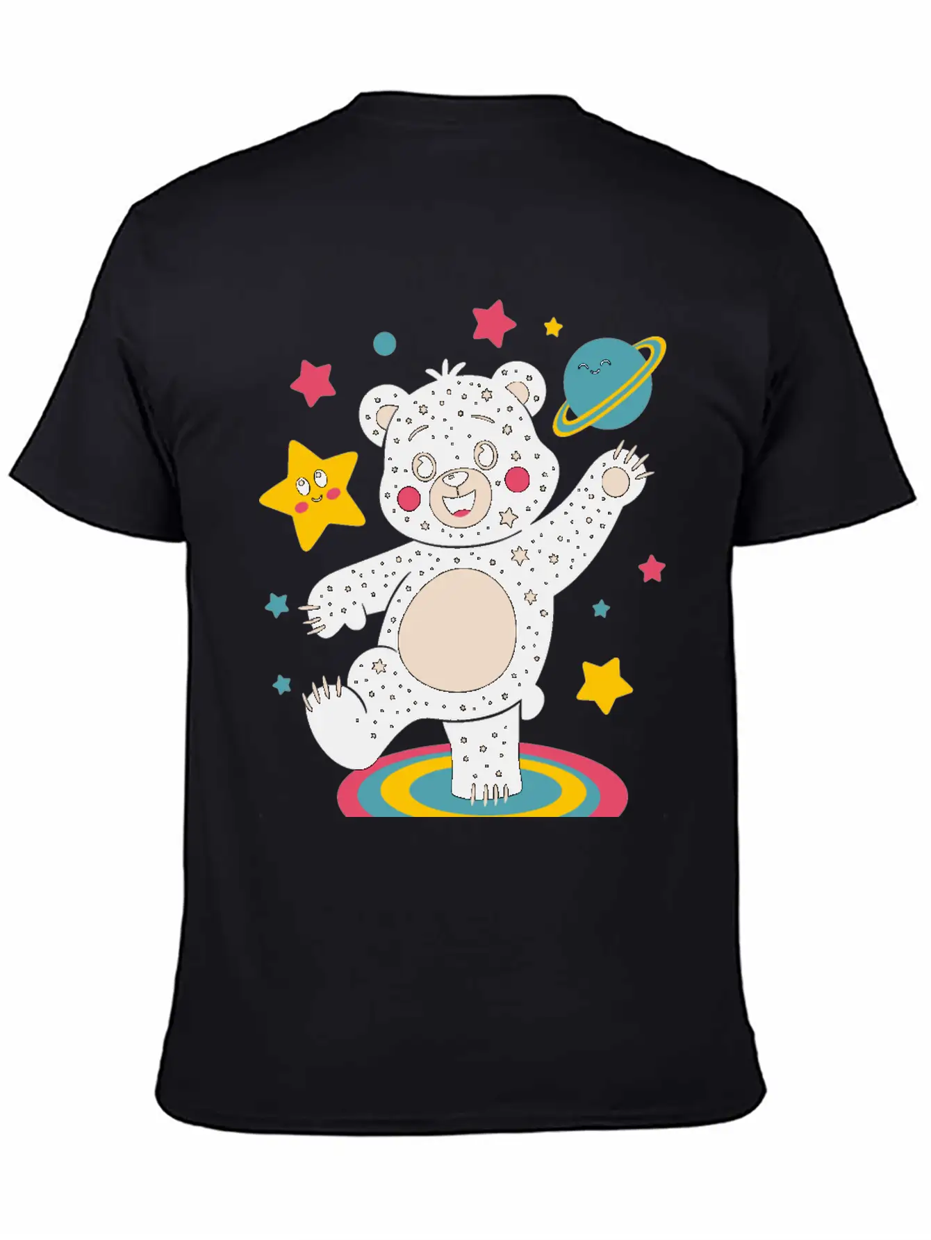 Galaxy Dancing Bear Cute Happy Unisex Short Sleeve Soft Cotton T-Shirt – Casual Everyday Wear