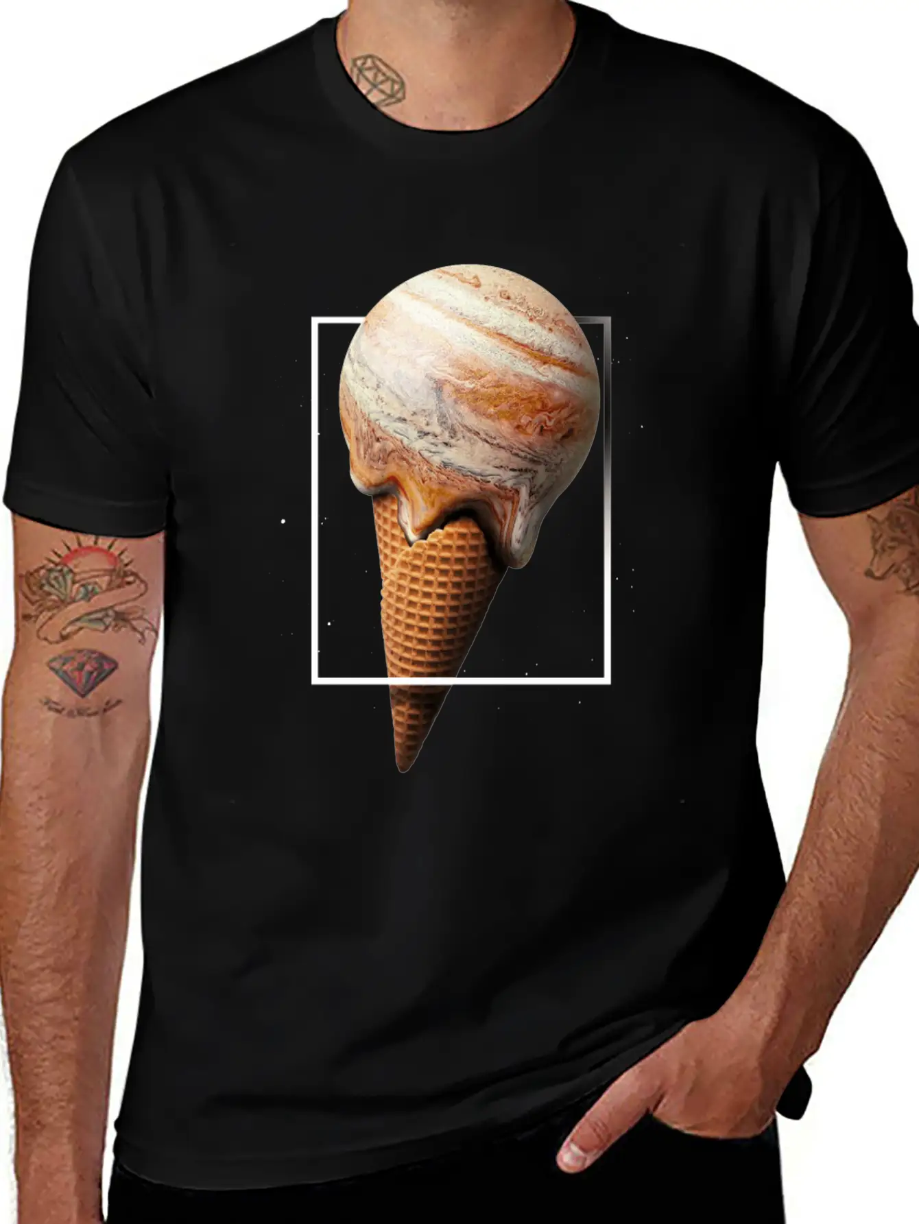 Galaxy Ice Cream Cone Planet Unisex Short Sleeve Soft Cotton T-Shirt – Casual Everyday Wear