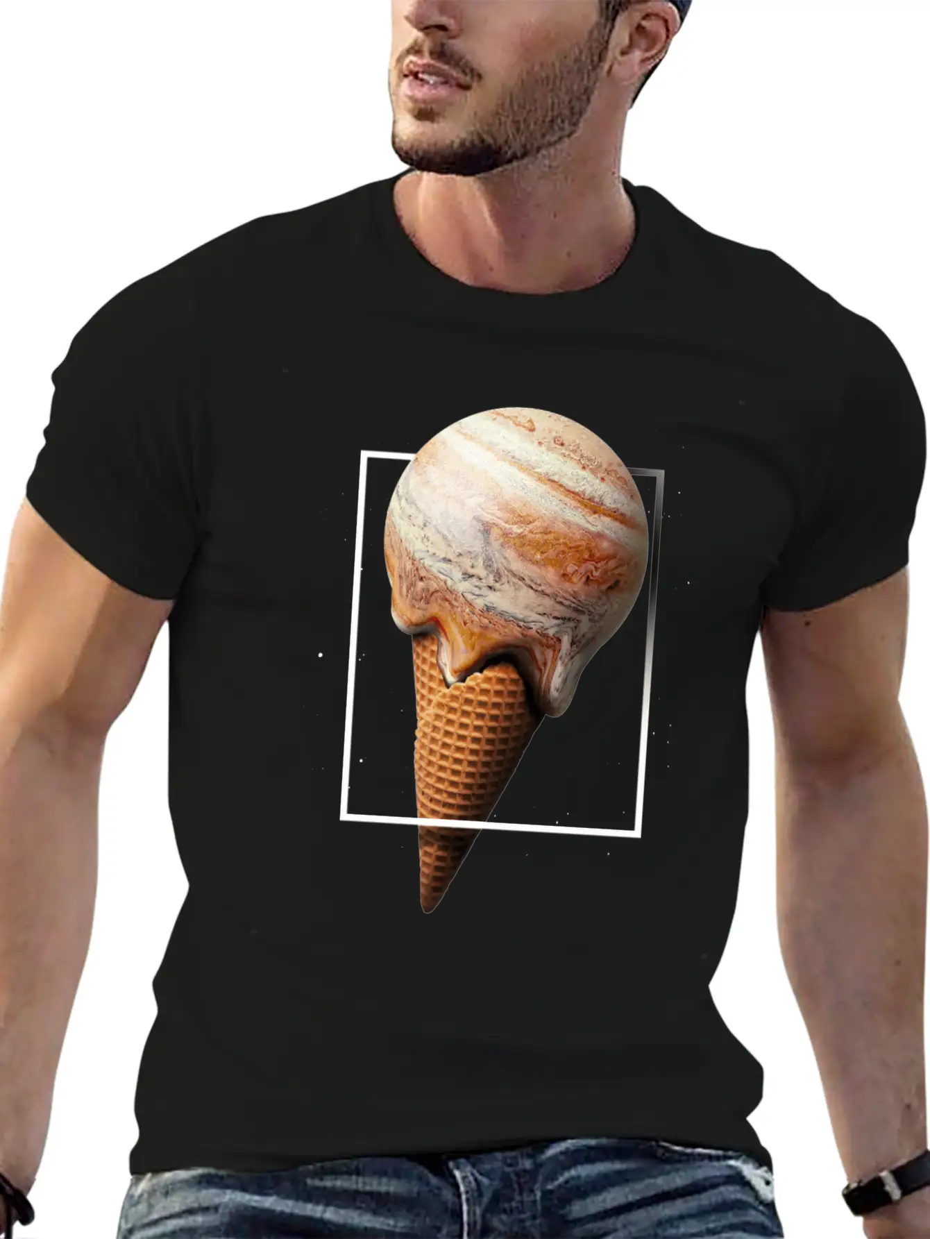 Galaxy Ice Cream Cone Planet Unisex Short Sleeve Soft Cotton T-Shirt – Casual Everyday Wear
