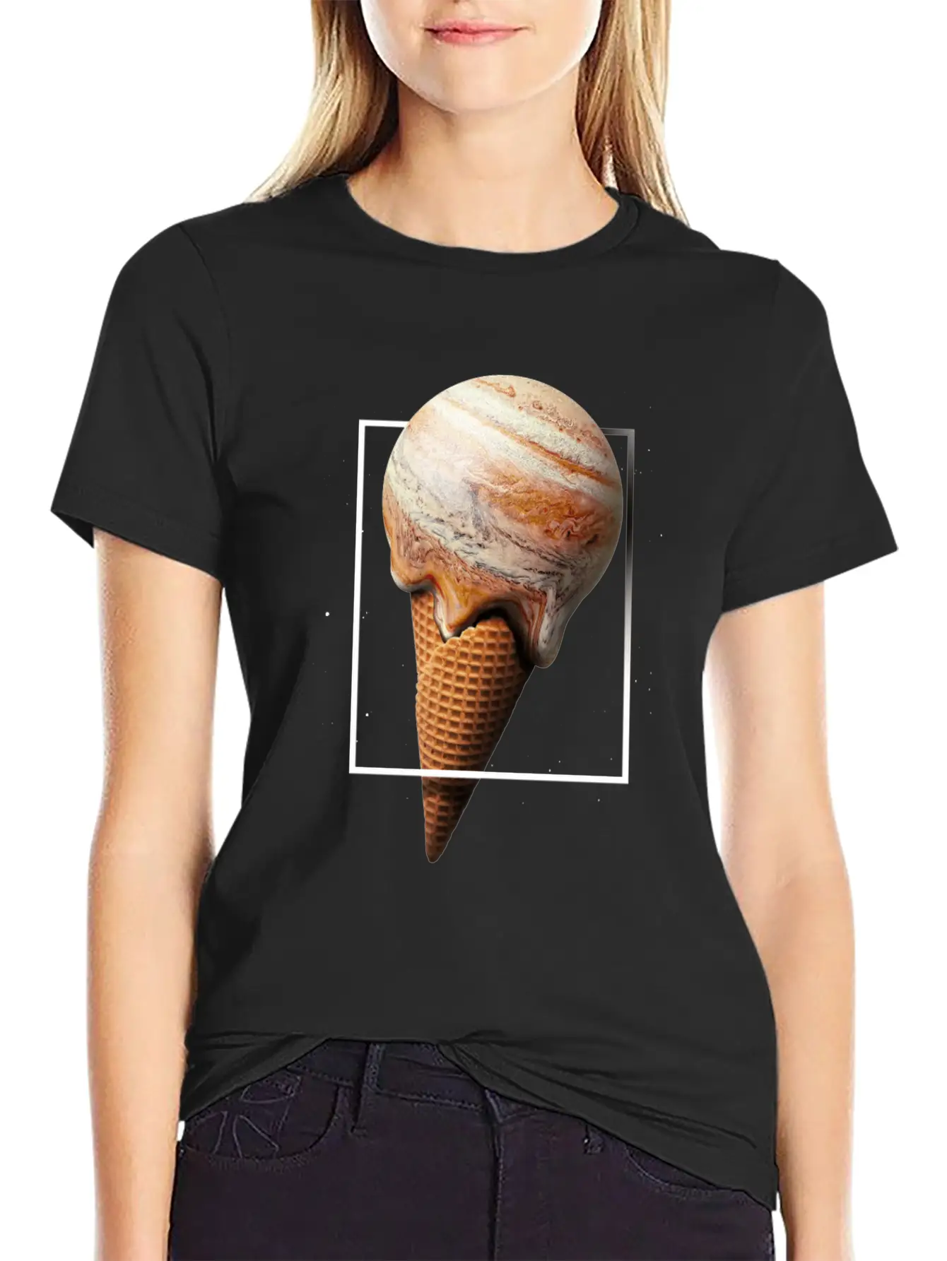 Galaxy Ice Cream Cone Planet Unisex Short Sleeve Soft Cotton T-Shirt – Casual Everyday Wear