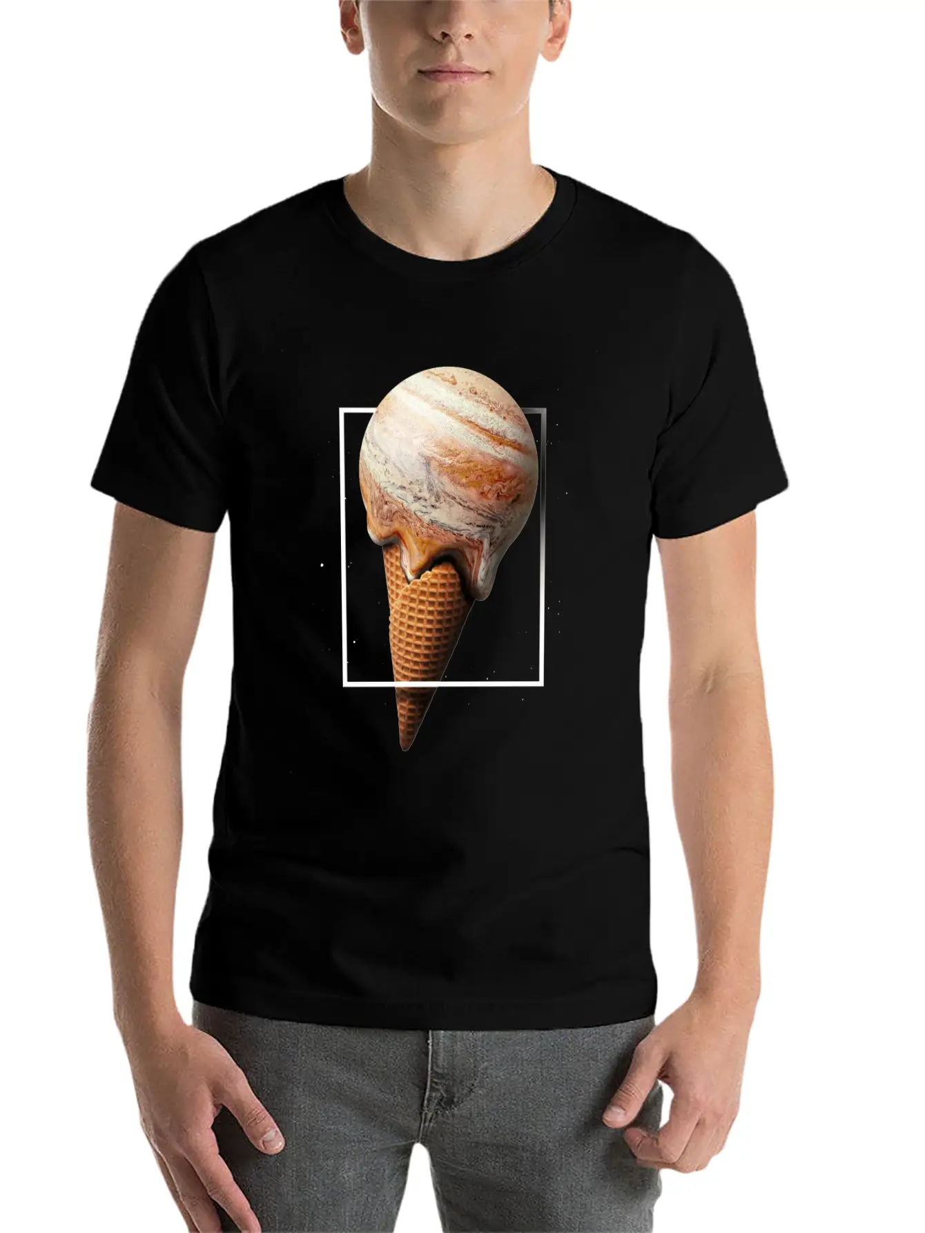 Galaxy Ice Cream Cone Planet Unisex Short Sleeve Soft Cotton T-Shirt – Casual Everyday Wear