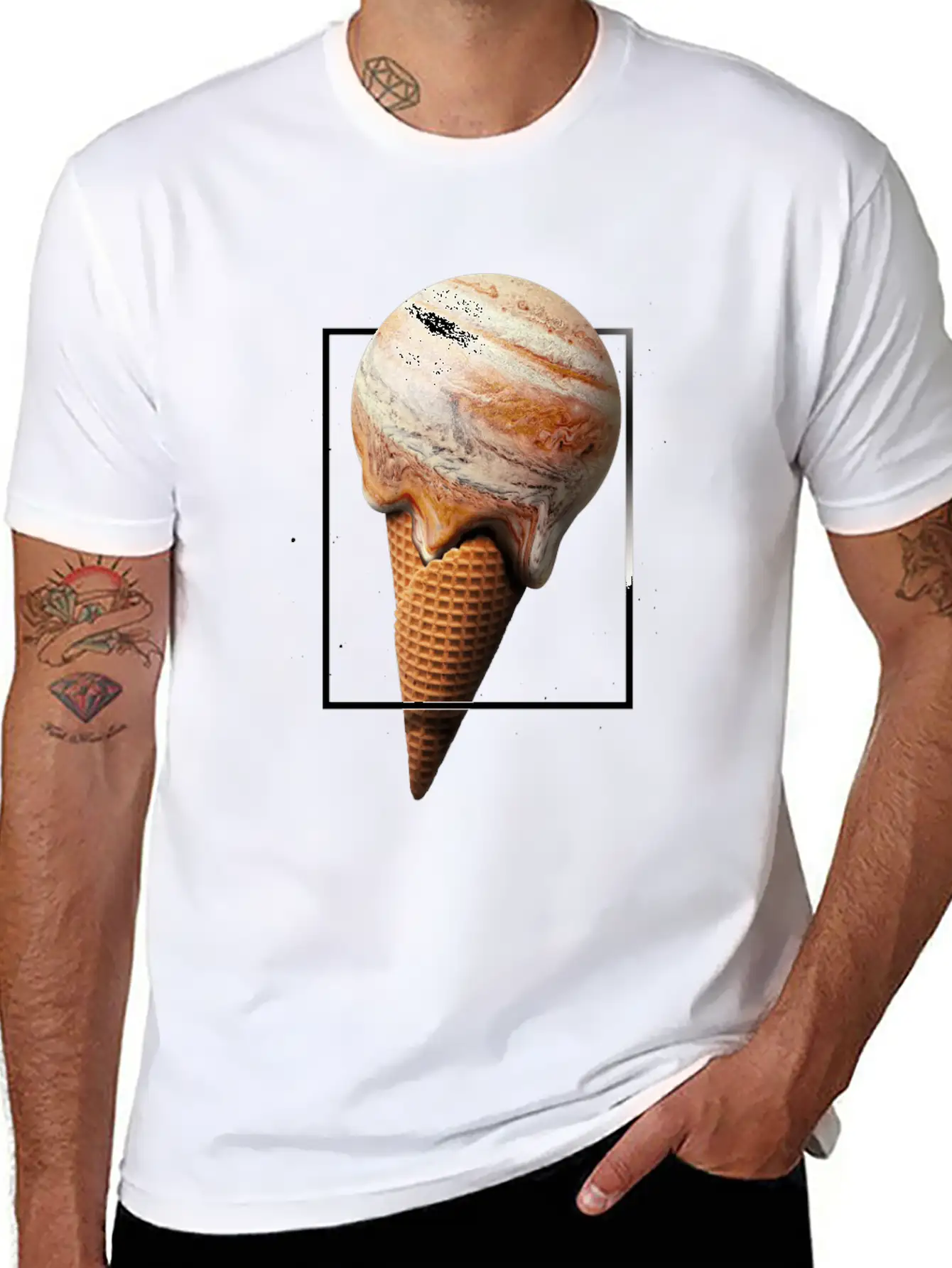 Galaxy Ice Cream Cone Planet Unisex Short Sleeve Soft Cotton T-Shirt – Casual Everyday Wear
