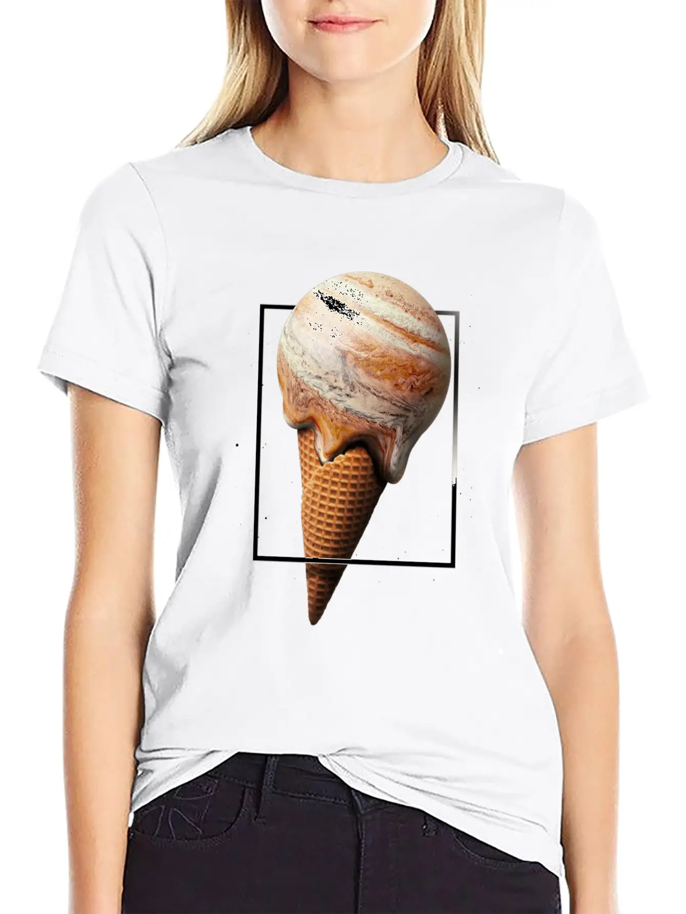 Galaxy Ice Cream Cone Planet Unisex Short Sleeve Soft Cotton T-Shirt – Casual Everyday Wear