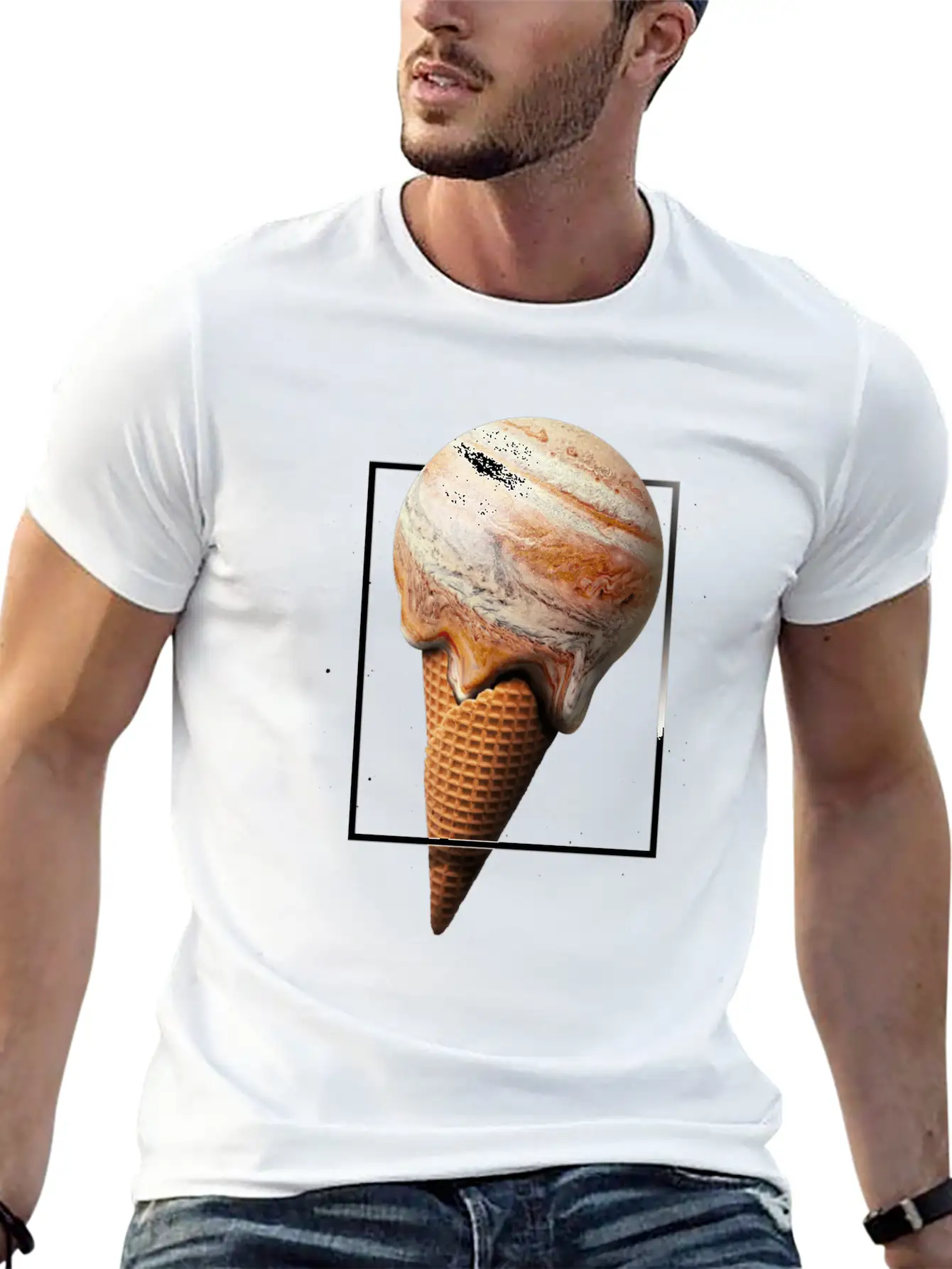 Galaxy Ice Cream Cone Planet Unisex Short Sleeve Soft Cotton T-Shirt – Casual Everyday Wear